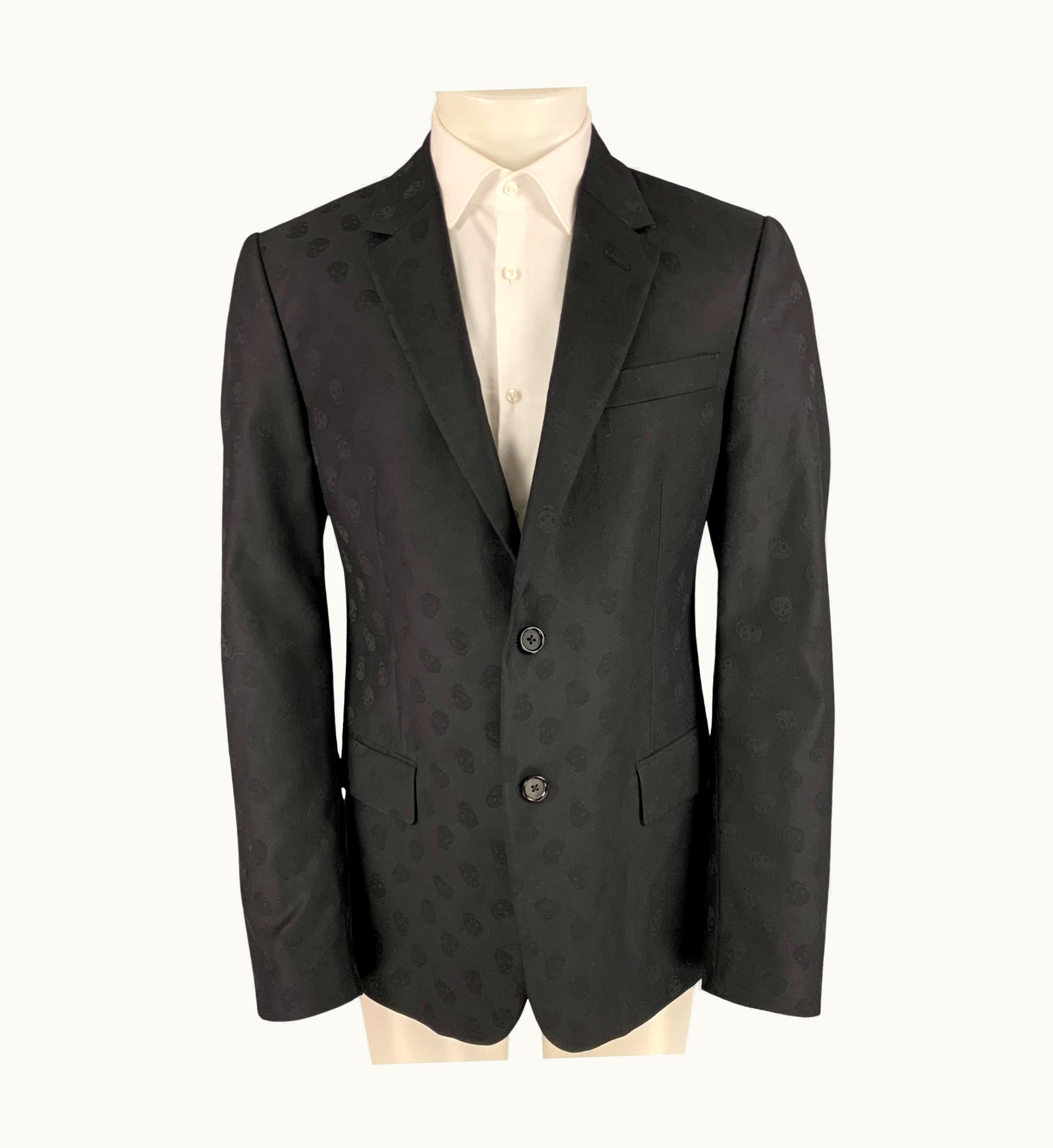 Alexander McQueen Alexander Mcqueen Black Skull Print Wool Notch Lapel Sport Coat