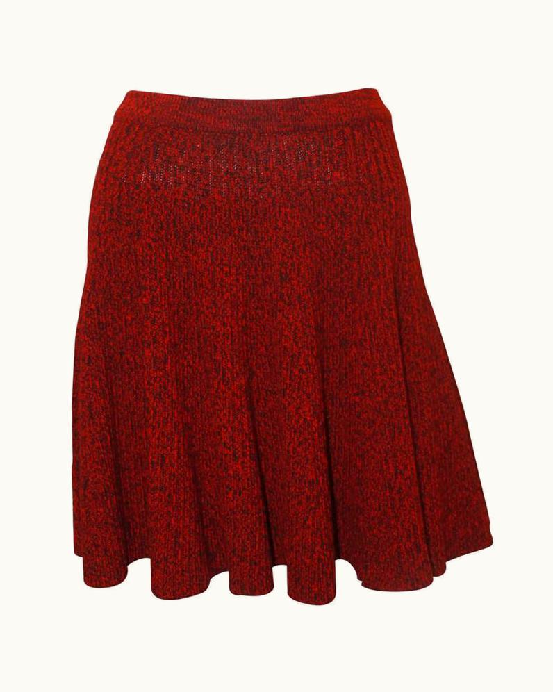 Alexander McQueen Alexander McQueen Red & Black Wool Cable Knit Flare Skirt WS/S Elastic Waist
