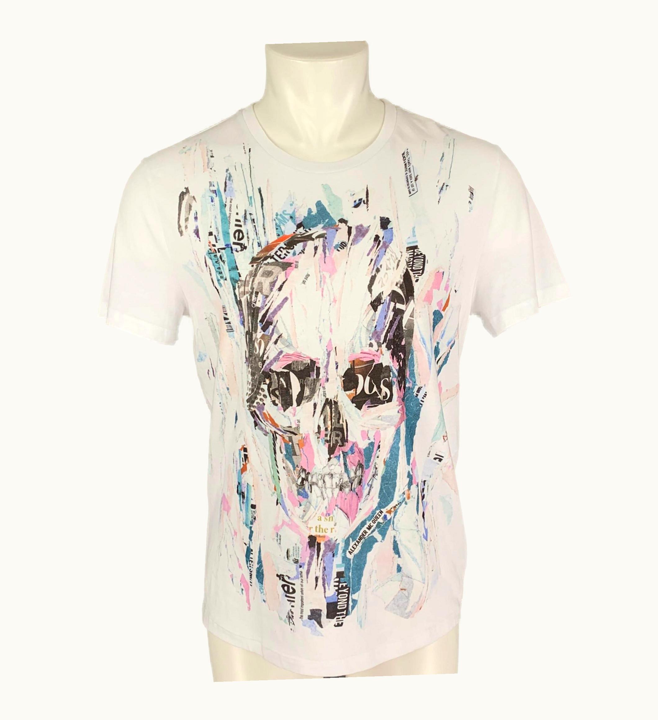 Alexander McQueen Alexander Mcqueen White Multi-Color Graphic Cotton Short Sleeve T-shirt