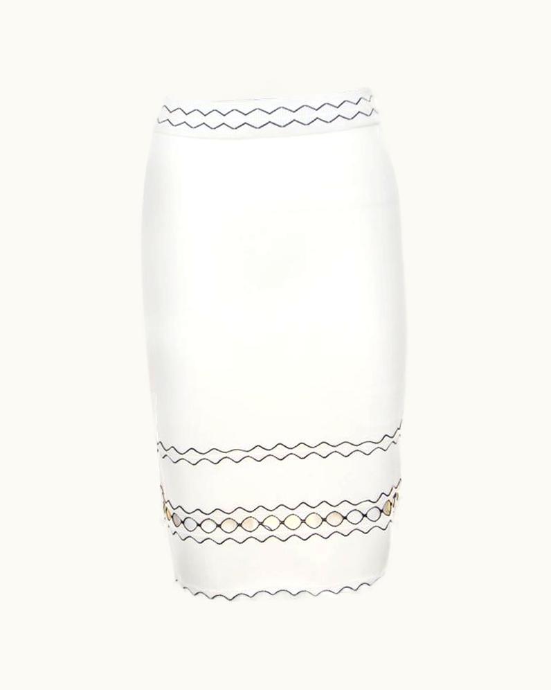 Alexander McQueen Alexander McQueen Ivory Rib Knit Contrast Cut Out Hem Detail Pencil Skirt