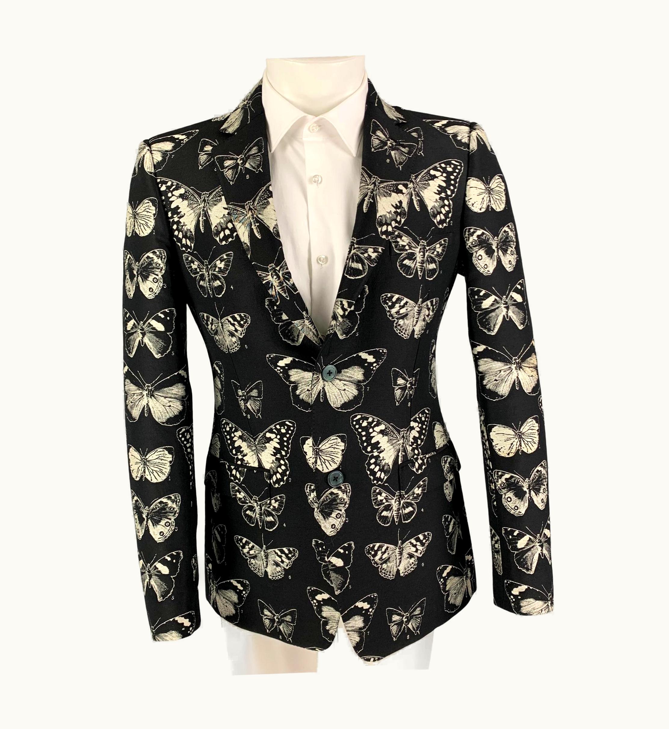 Alexander McQueen Alexander Mcqueen AW 16 Black Grey Beige Butterfly Wool Blend Blazer