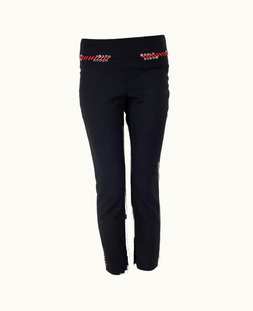 Alexander McQueen Alexander Mcqueen Black Wool Leather Whip Stitch Tapered Leg Suit Pants