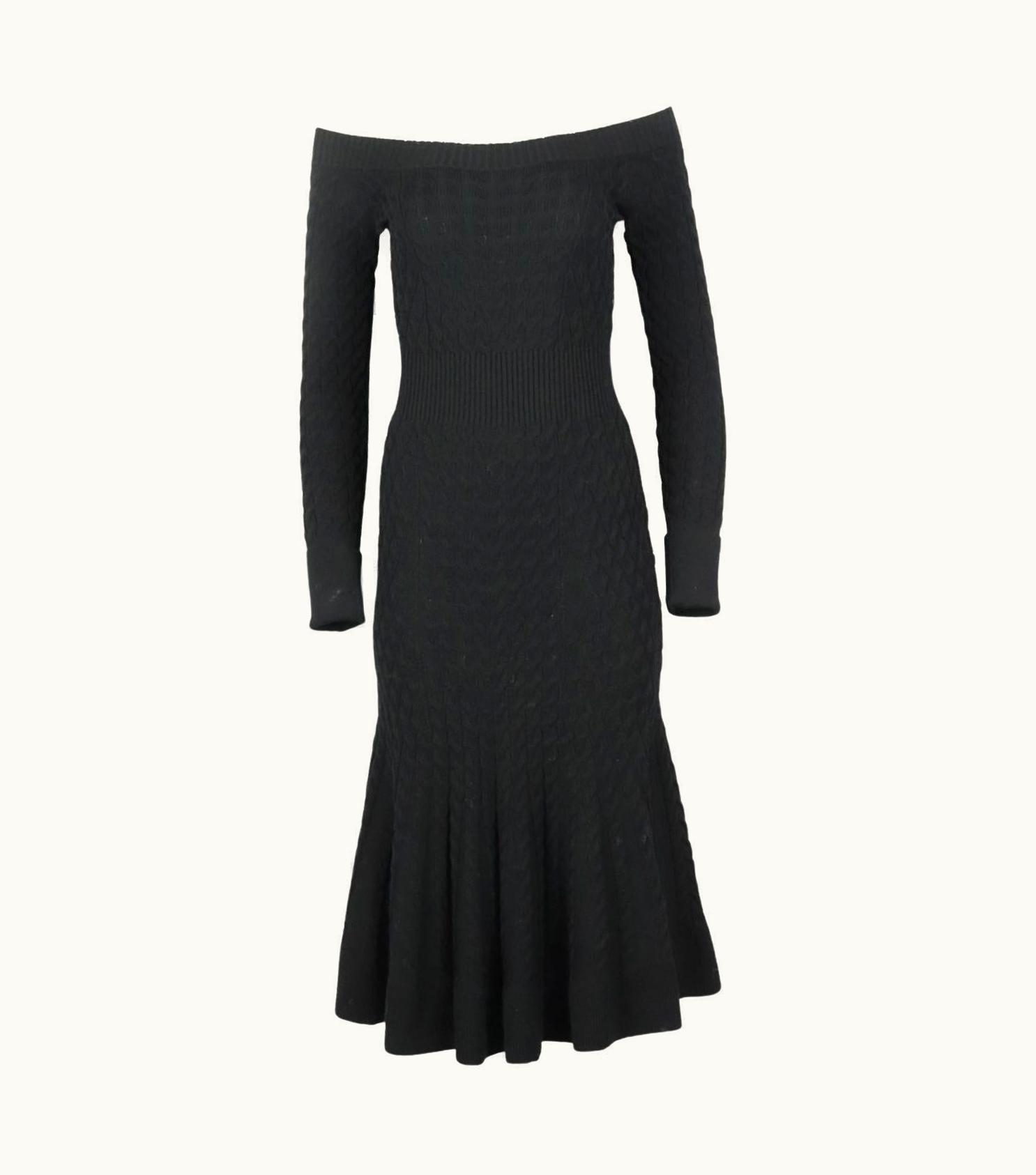 Alexander McQueen Alexander Mcqueen Off The Shoulder Cable Knit Wool Blend Midi Dress It 42 Uk