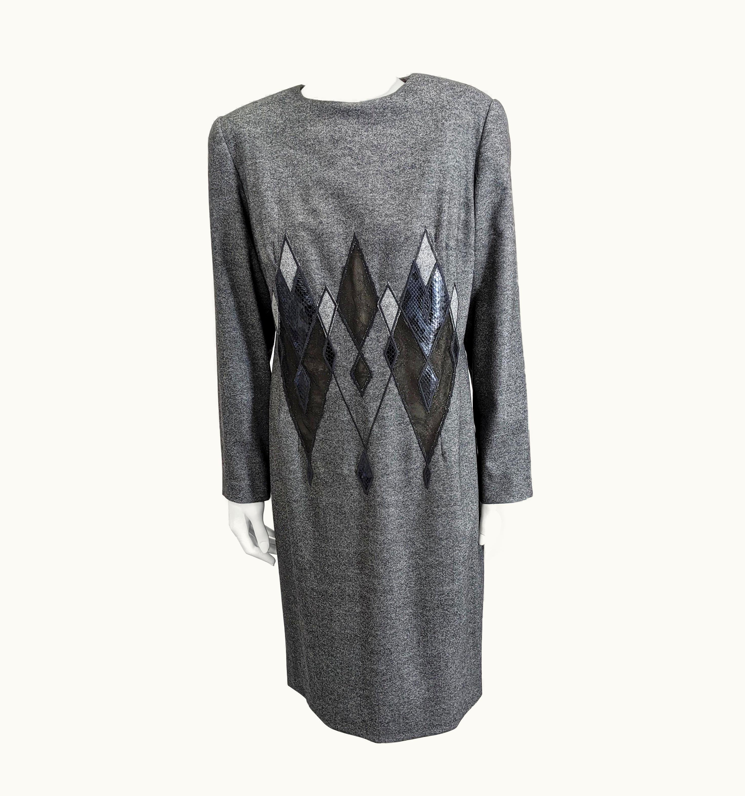 Alexander McQueen Givenchy By Alexander McQueen Flannel, Metallic Lace And Snakeskin Dress