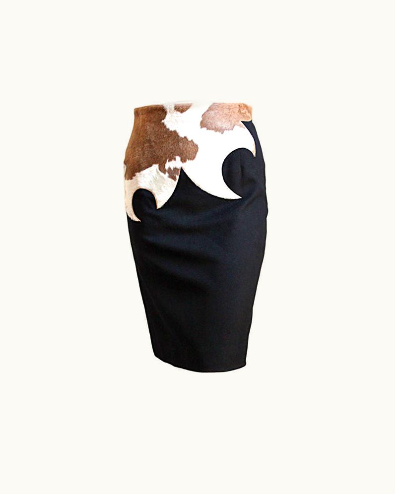 Alexander McQueen Early Alexander Mcqueen Black Wool Skirt With Pony Skin 1997
