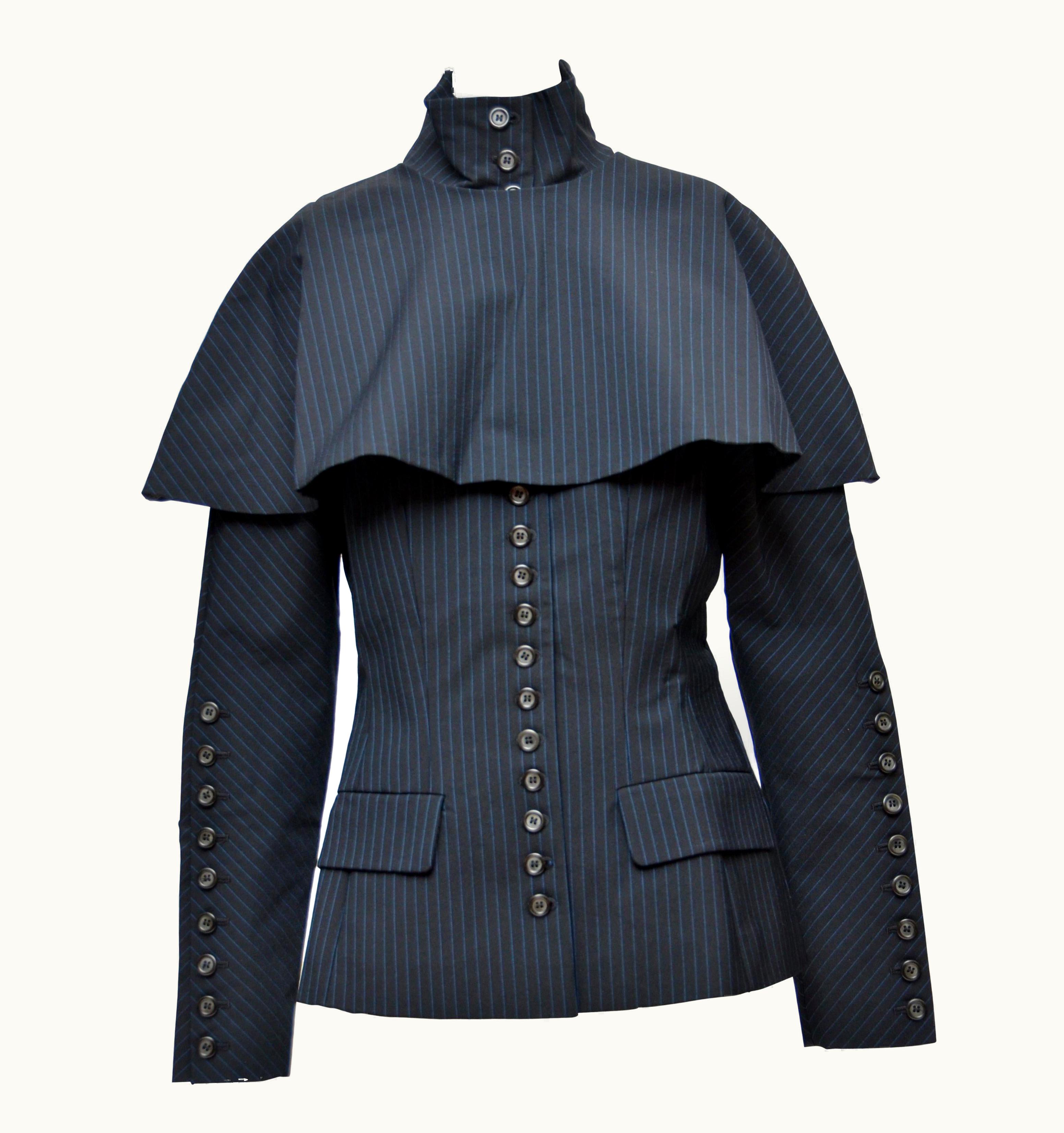 Alexander McQueen Rare Alexander McQueen 1998 Runway Joan Of Arc Striped Jacket Cape 42 Mint