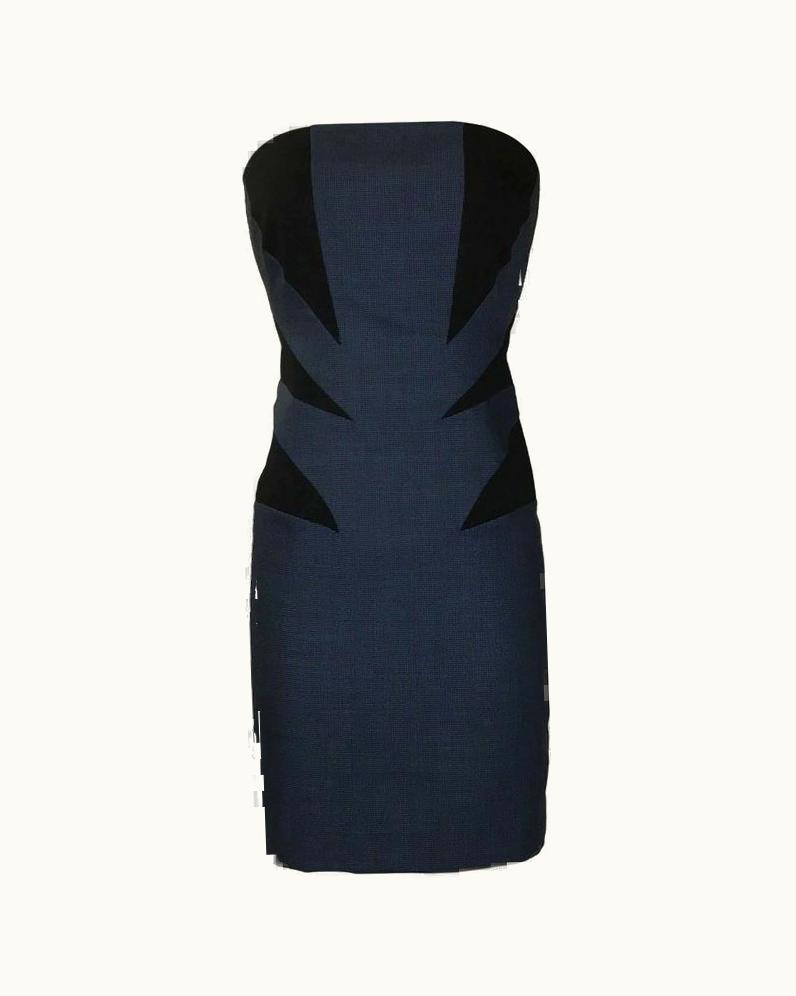 Alexander McQueen Alexander McQueen Blue And Black Check Strapless Pencil Dress 1998