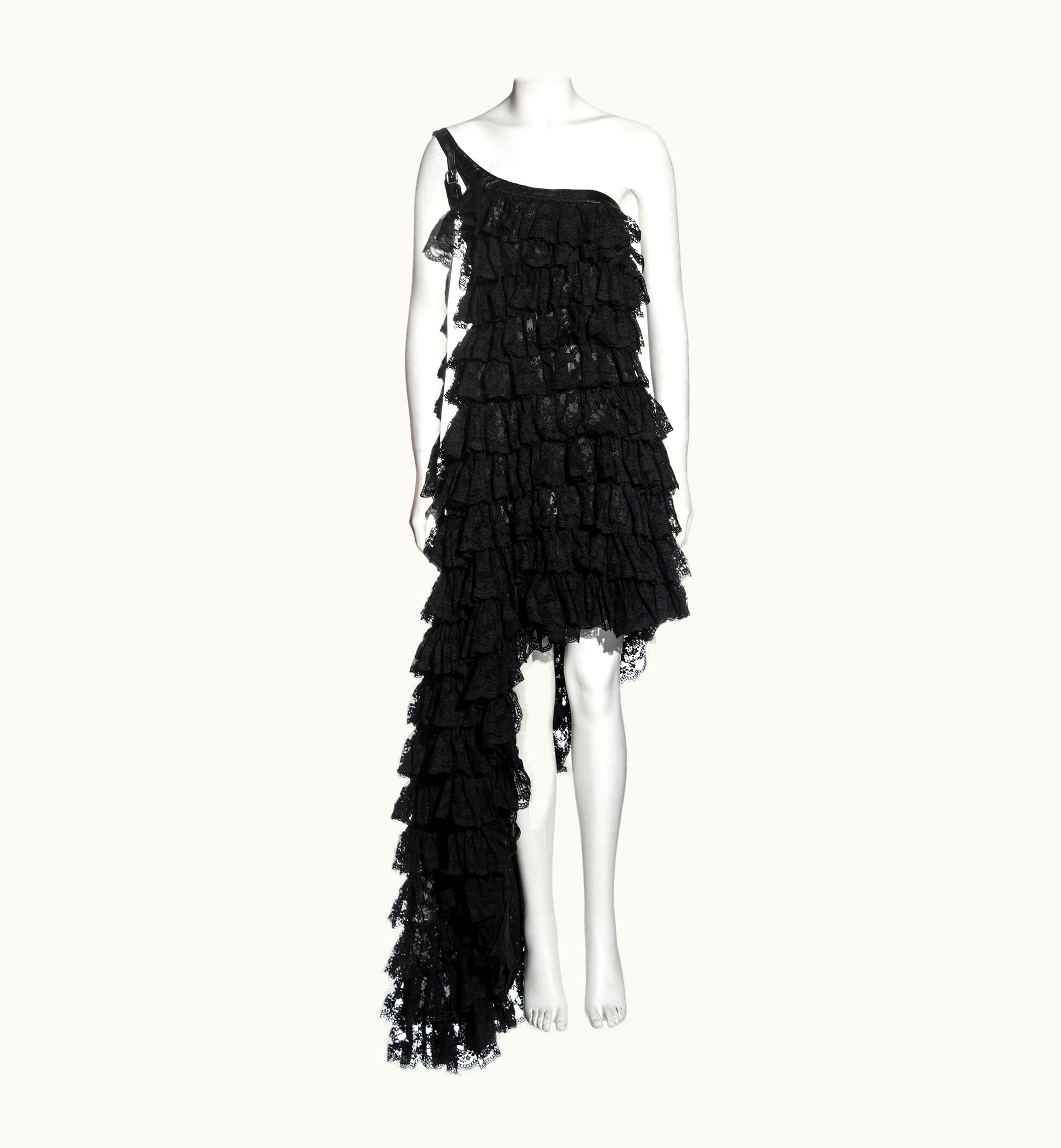 Alexander McQueen Alexander McQueen Black Lace And Leather Evening Dress, S/S 1999