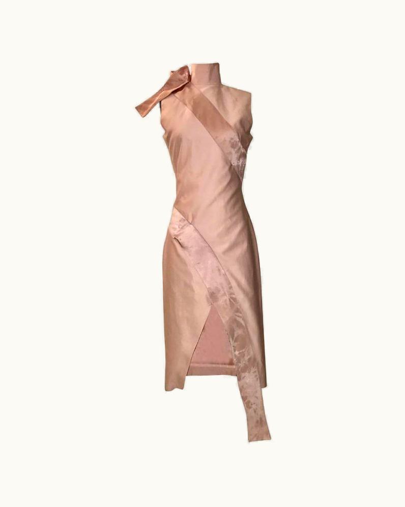Alexander McQueen Alexander McQueen 2001 Voss Pink Midi Dress With Ribbon Wrap