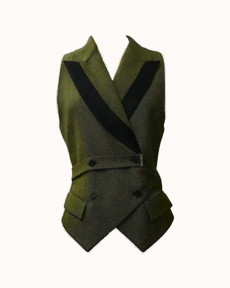 Alexander McQueen Alexander McQueen 2001 Runway Green And Black Belted Waistcoat Vest