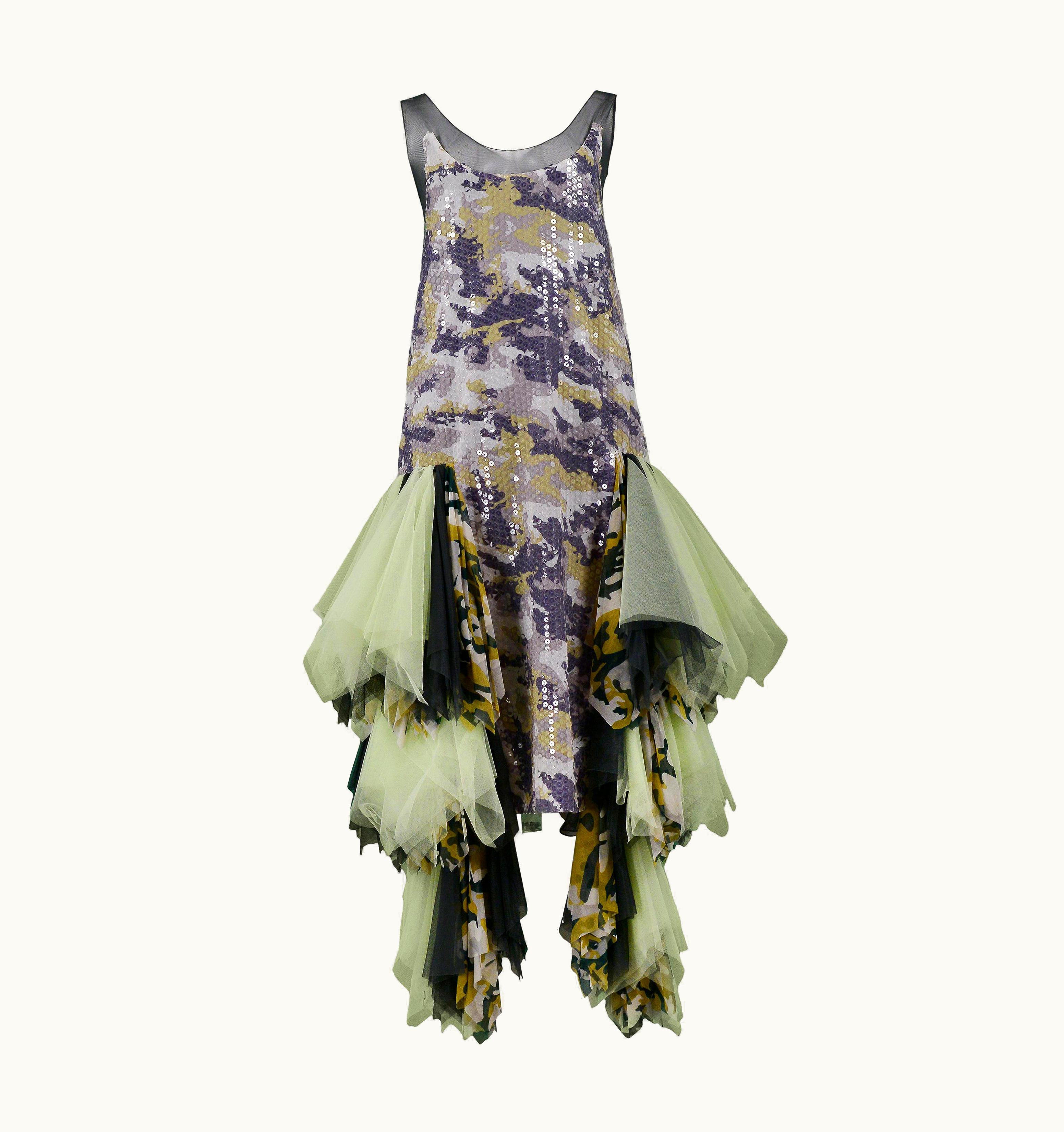 Alexander McQueen Vintage Alexander McQueen Green Camo Sequin Embellished Gown AW 2001