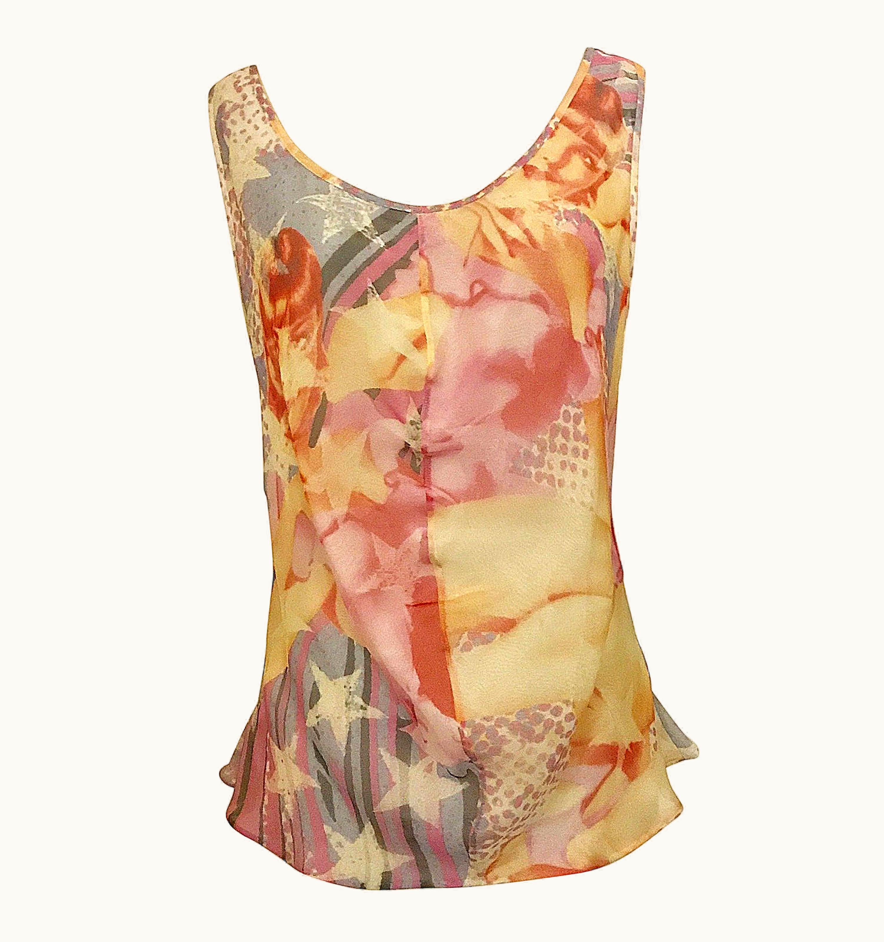 Alexander McQueen Alexander McQueen 2003 Abstract Print Multicolor Draped Tank Top