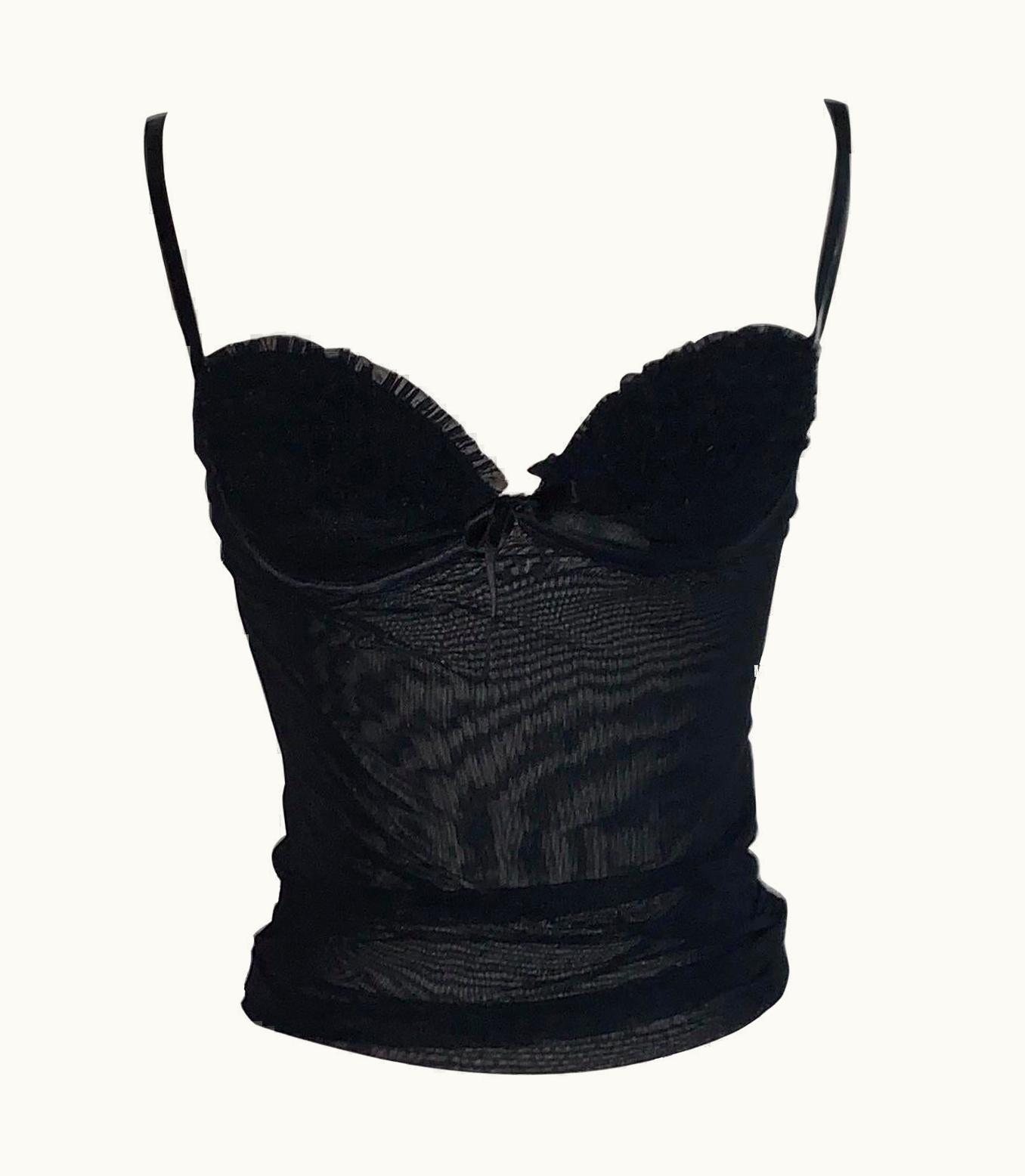 Alexander McQueen Alexander McQueen 2003 Black Mesh Ruffle Bust Tank Top