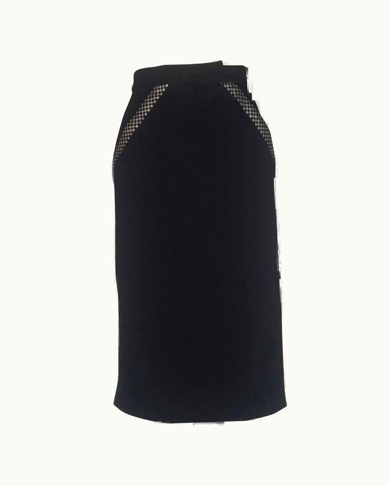 Alexander McQueen Alexander McQueen 2003 Scanners Collection Runway Black Pencil Skirt Check Trim