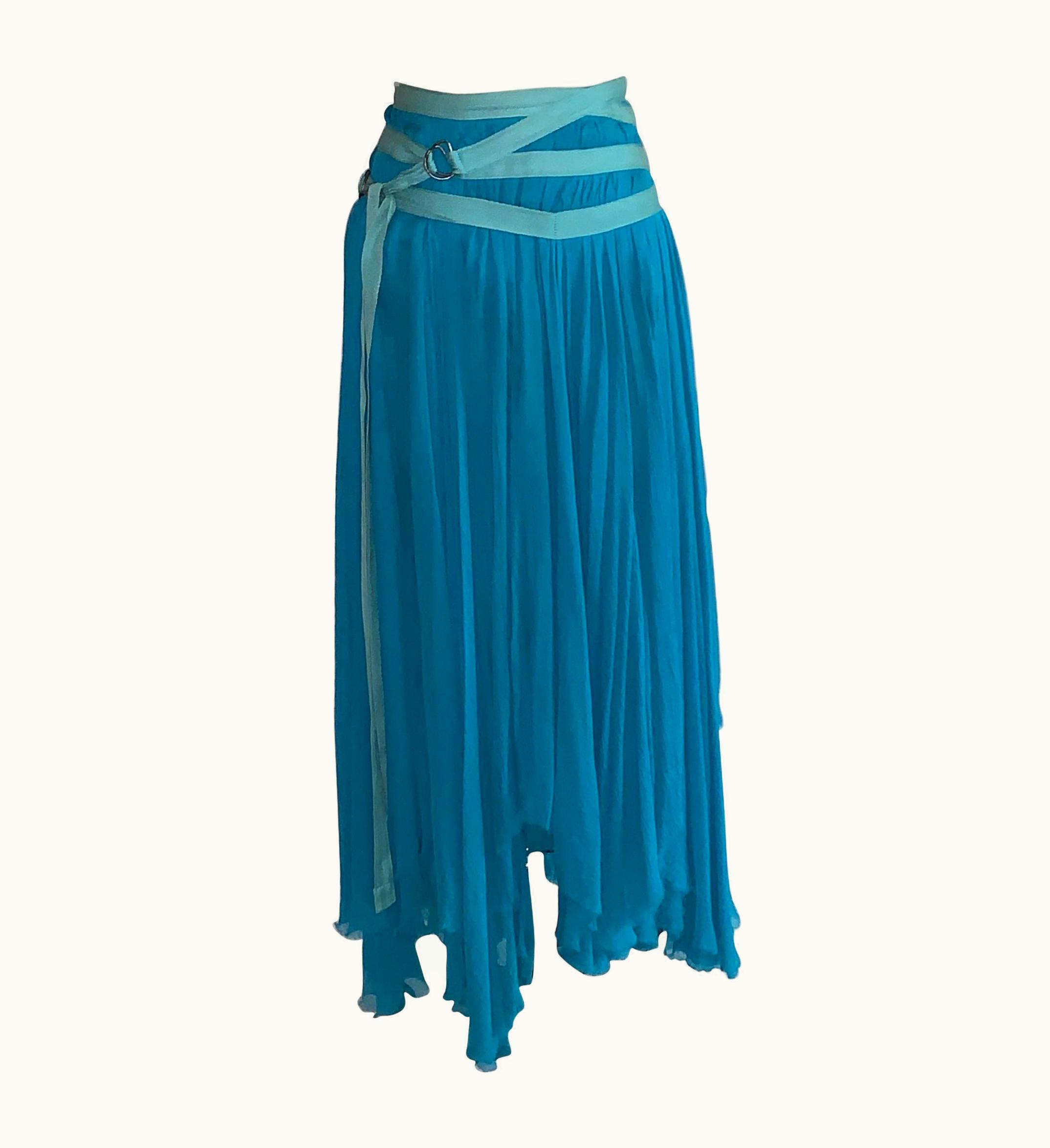 Alexander McQueen Alexander McQueen 2003 Flowing Blue Strap Skirt From Spring Irere Collection