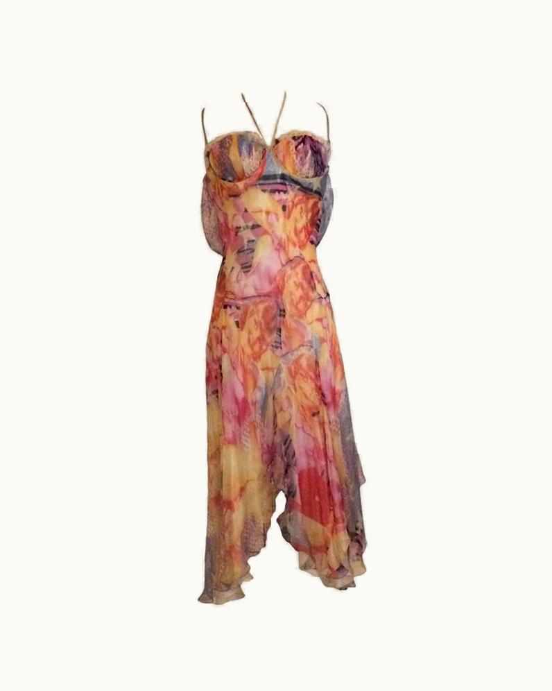 Alexander McQueen Alexander McQueen Silk Blonde Girl Pin Up Draped Strappy Backed Dress 2003