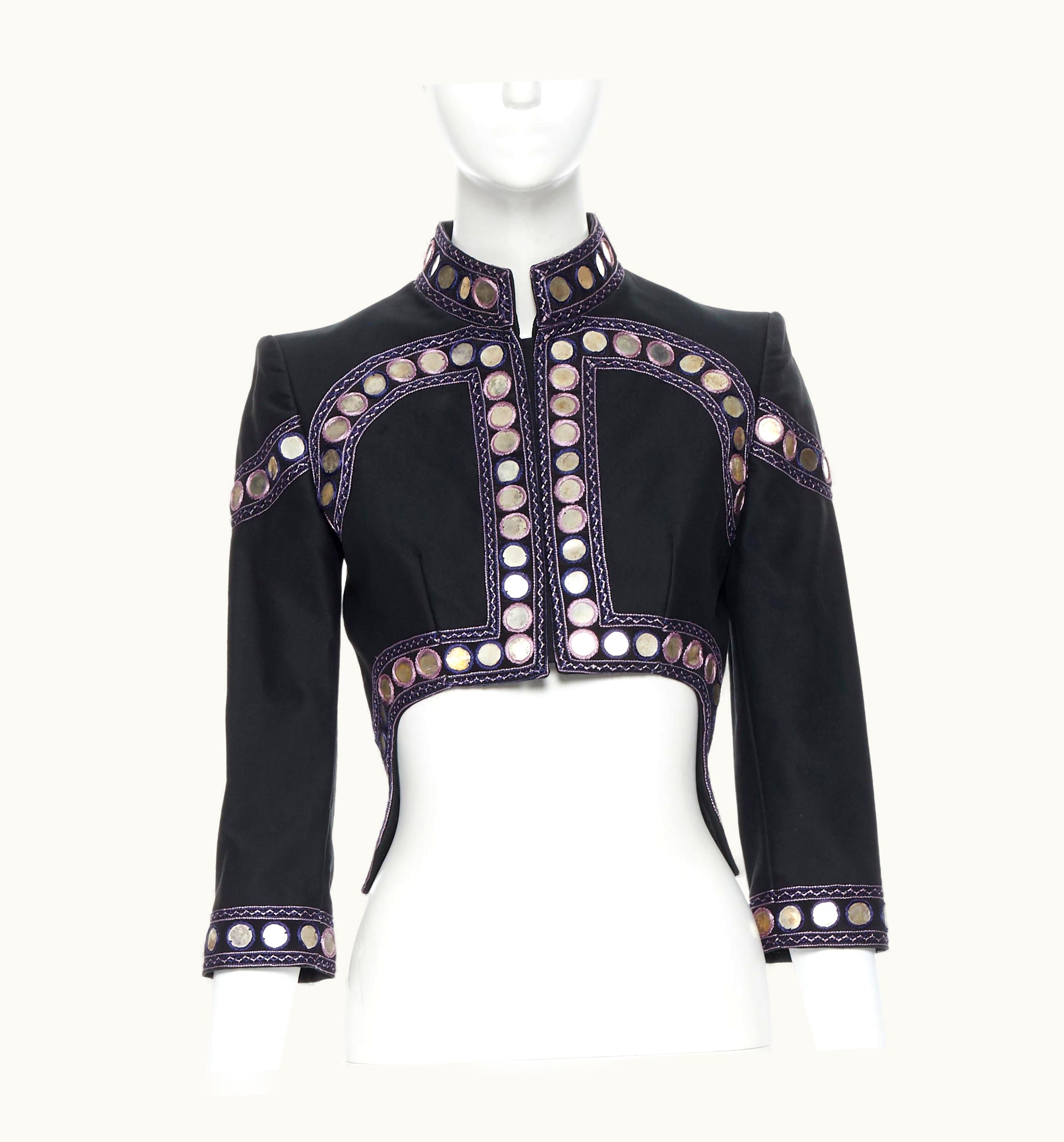 Alexander McQueen Vintage Alexander Mcqueen 2004 Black Ethnic Embellishment Cropped Jacket