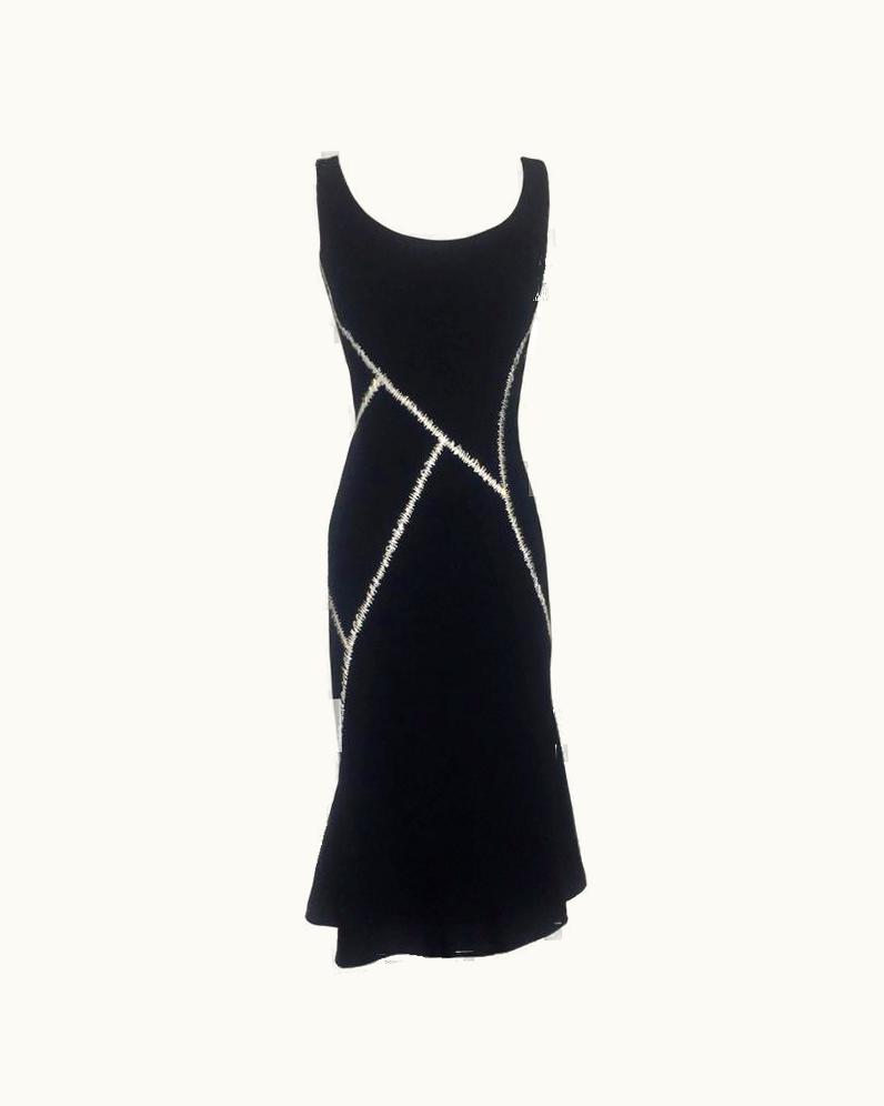 Alexander McQueen Alexander McQueen Black Pieced Flare Midi Dress With White Stitch Details 2004