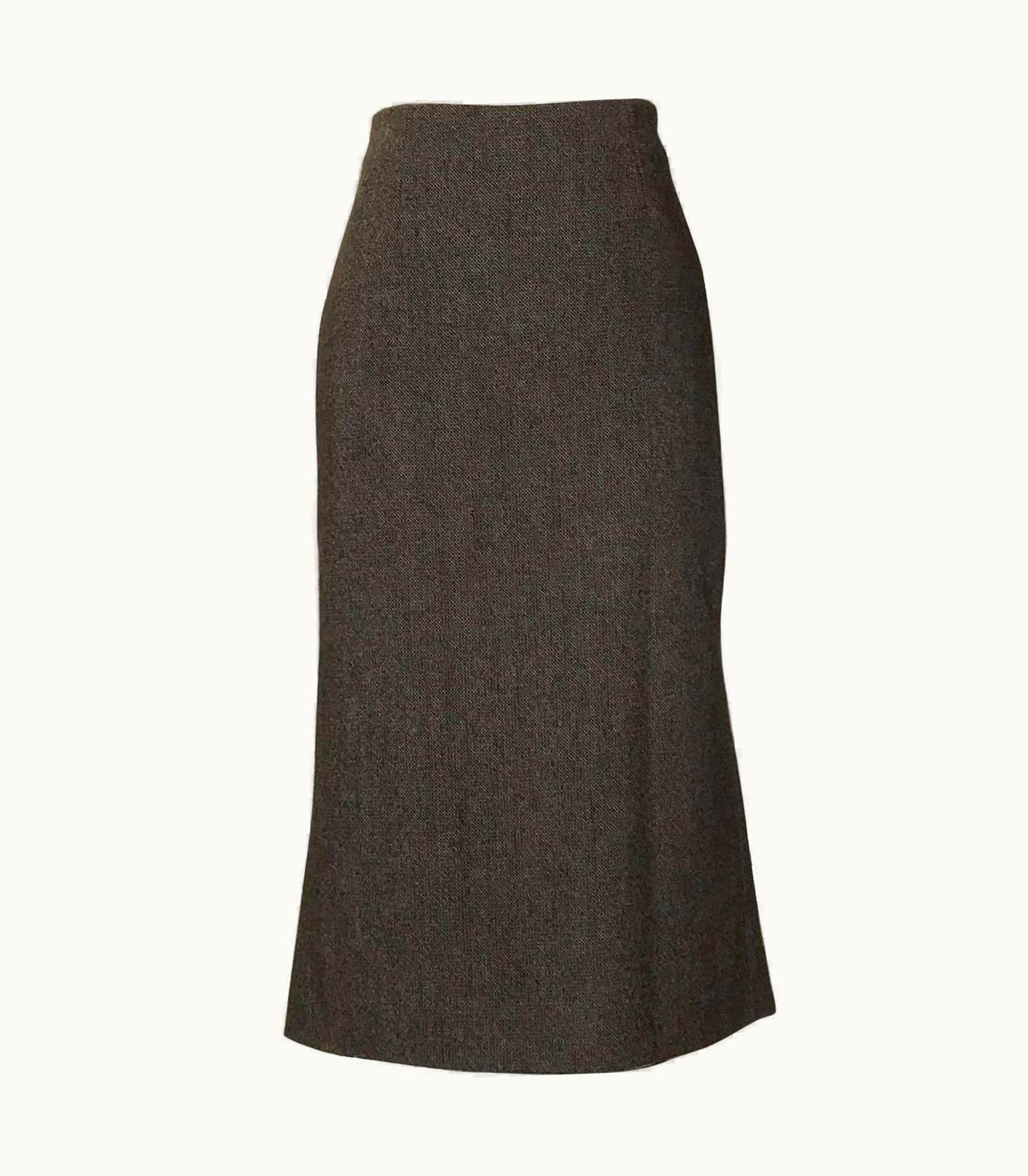Alexander McQueen Alexander McQueen 2005 Runway Brown Wool Tweed Pleat Back Pencil Skirt
