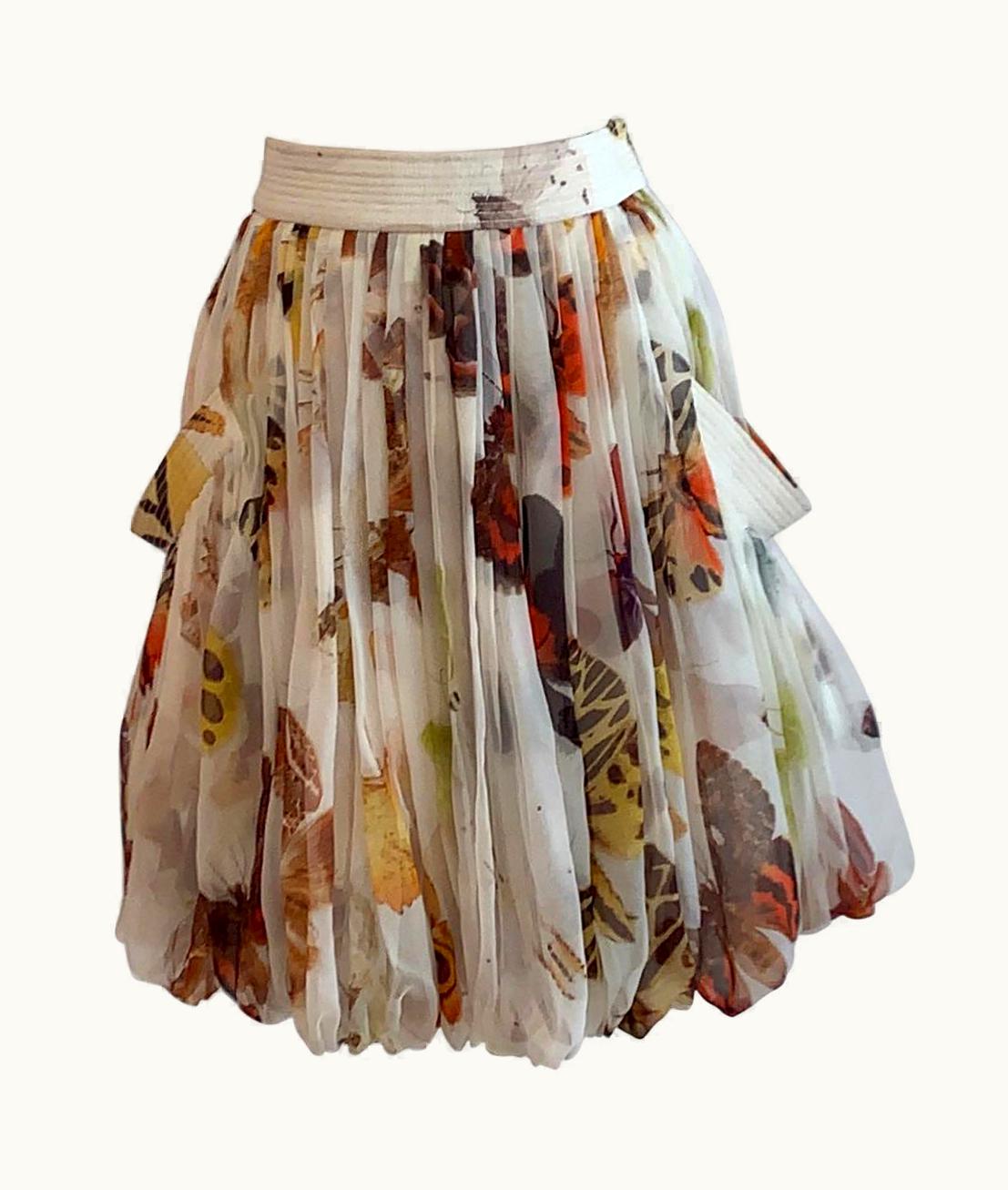 Alexander McQueen Alexander McQueen 2006 Silk Cream Butterfly Moth Print Bubble Skirt Side Pockets
