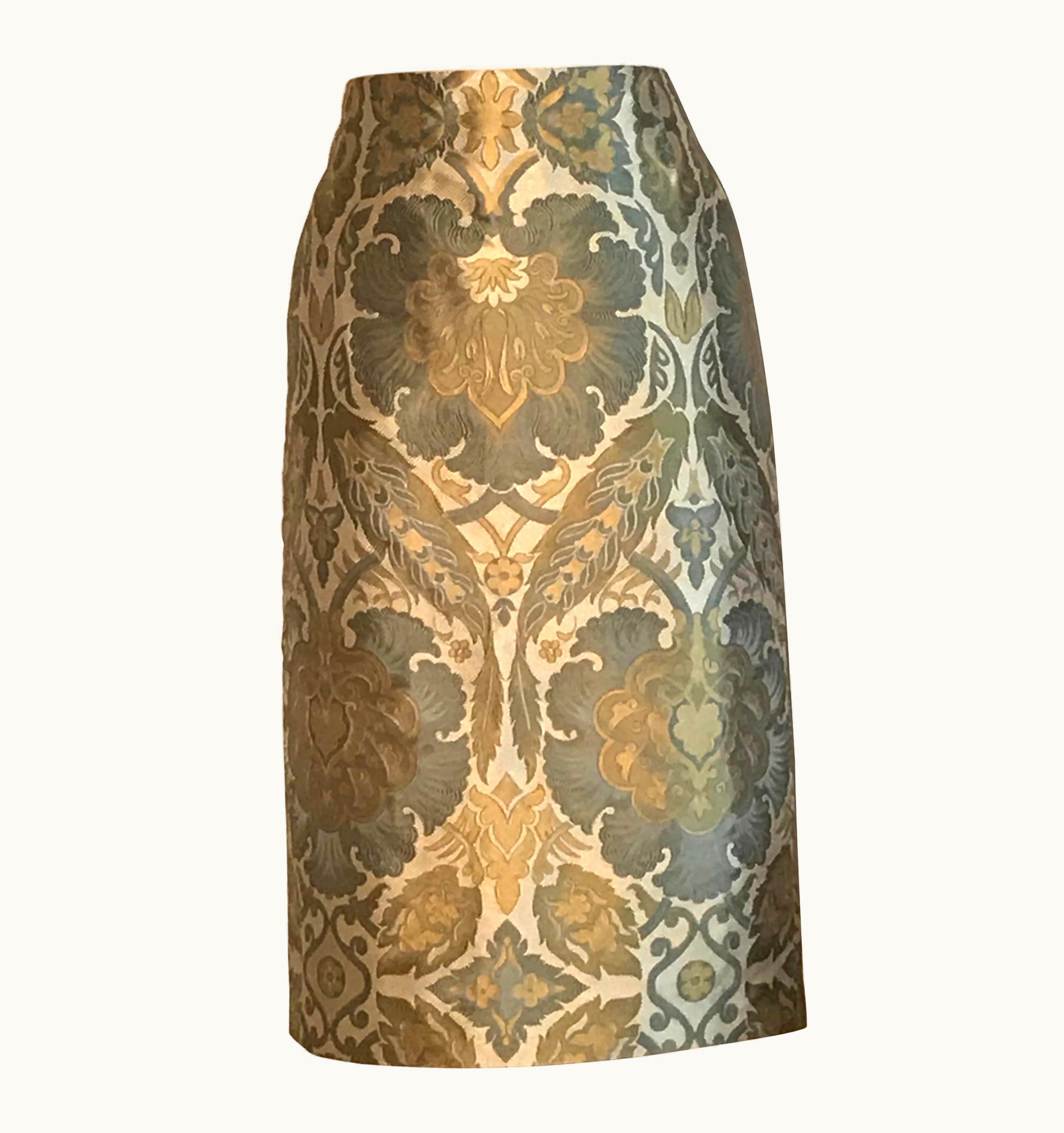 Alexander McQueen Alexander McQueen 2006 Cream Green And Yellow Jacquard Pencil Skirt UZ0607652