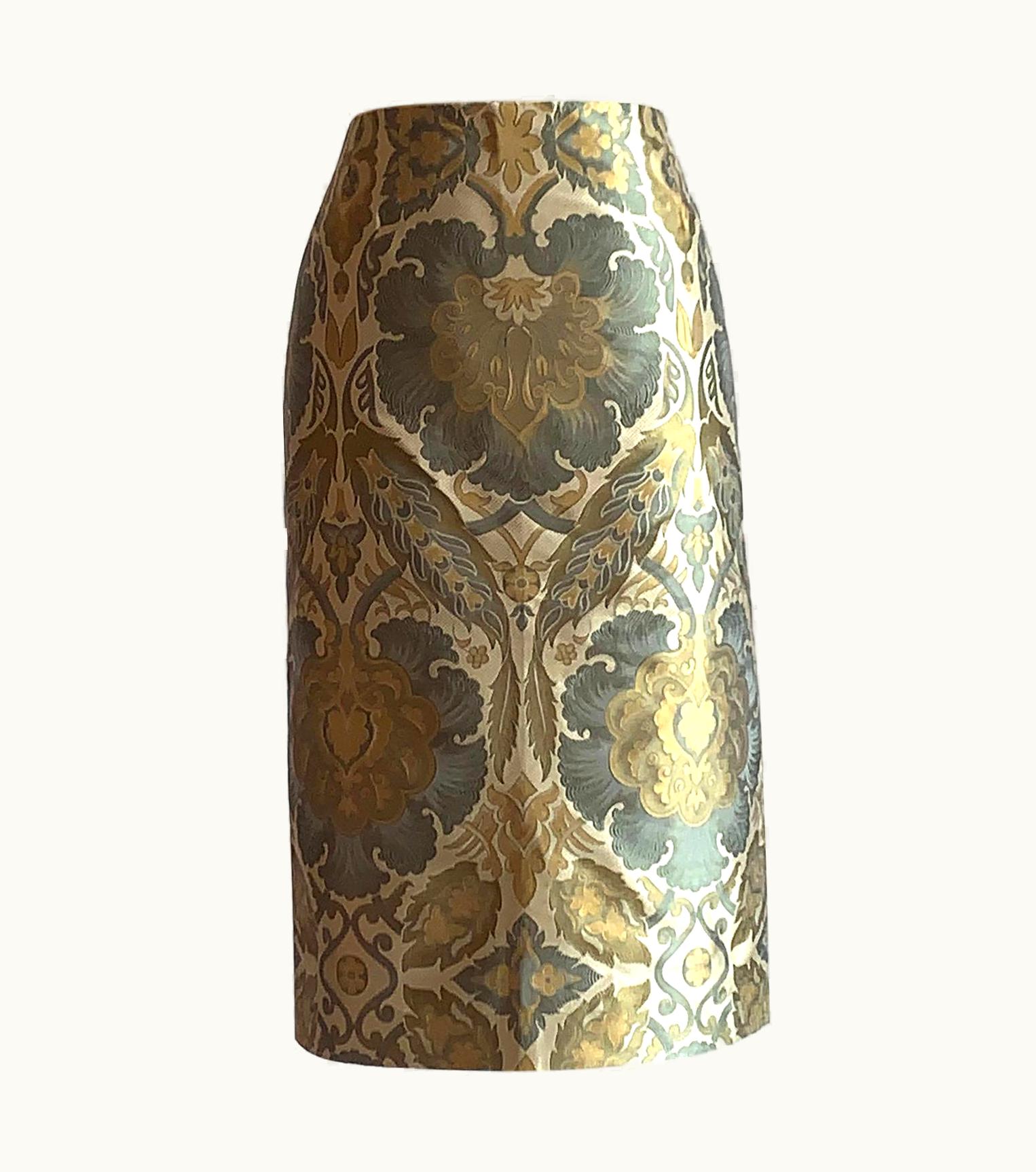 Alexander McQueen Alexander McQueen 2006 Cream Green And Yellow Jacquard Pencil Skirt UZ0607653