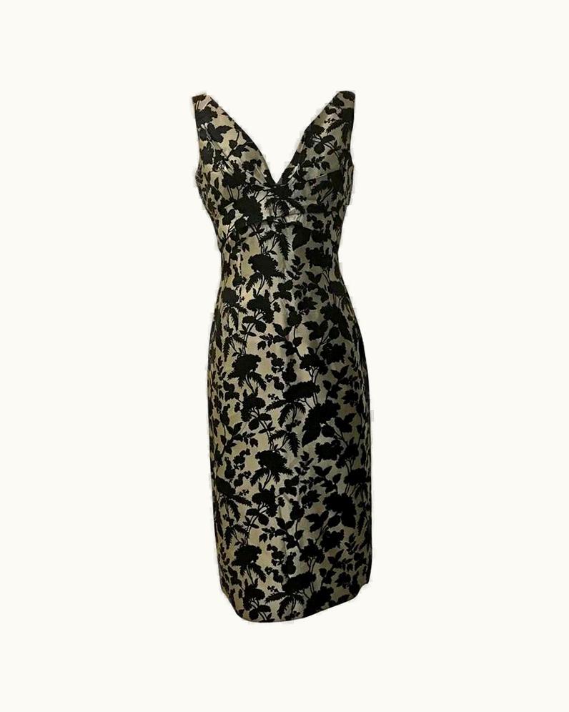 Alexander McQueen Alexander McQueen Grey And Black Floral Brocade Wiggle Pencil Dress 2006