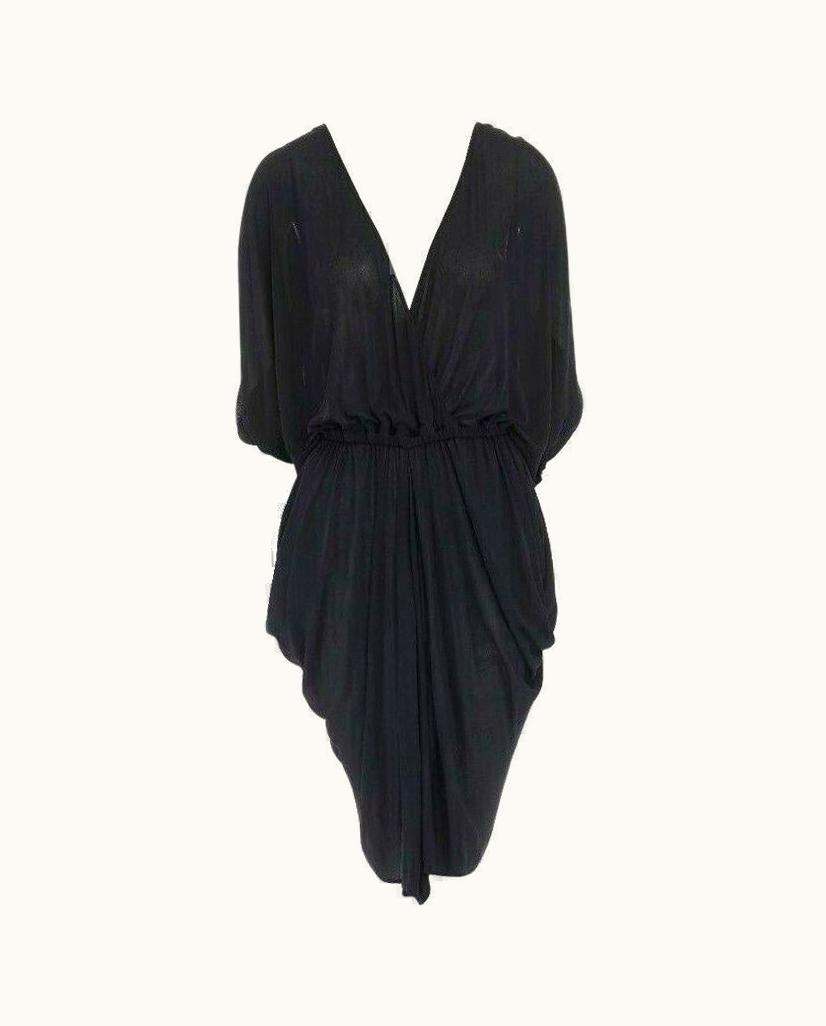 Alexander McQueen Alexander Mcqueen 2007 Ruched Shoulder Wide Sleeve Open Back Draped Dress