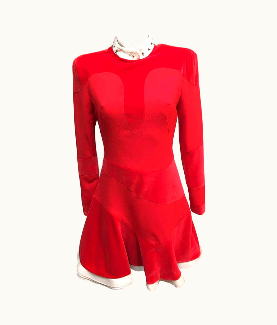 Alexander McQueen Alexander McQueen Red Short Dress WS/S White Collar And Trim