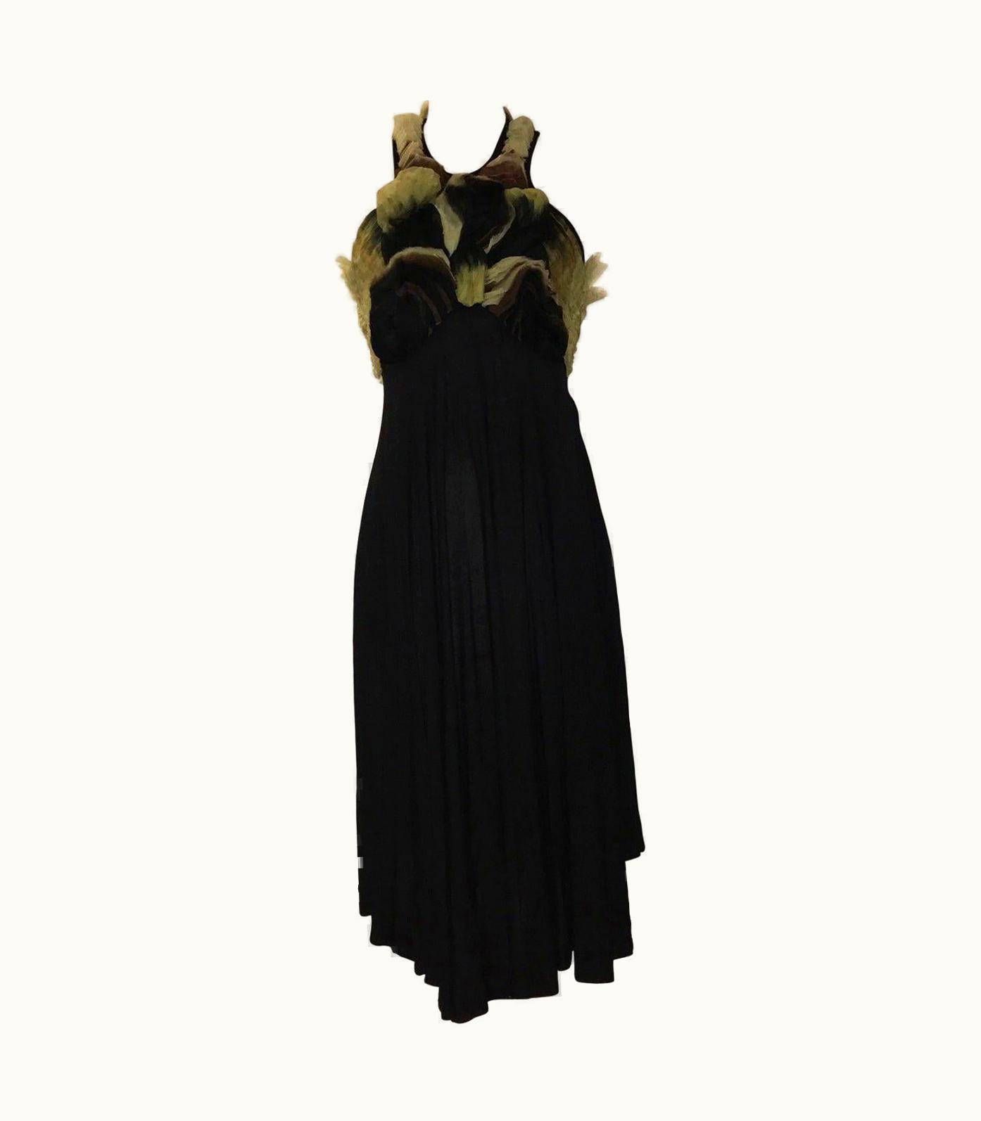Alexander McQueen Alexander McQueen 2010 Black Jersey Dress With Ombre Organza Swirls At Top