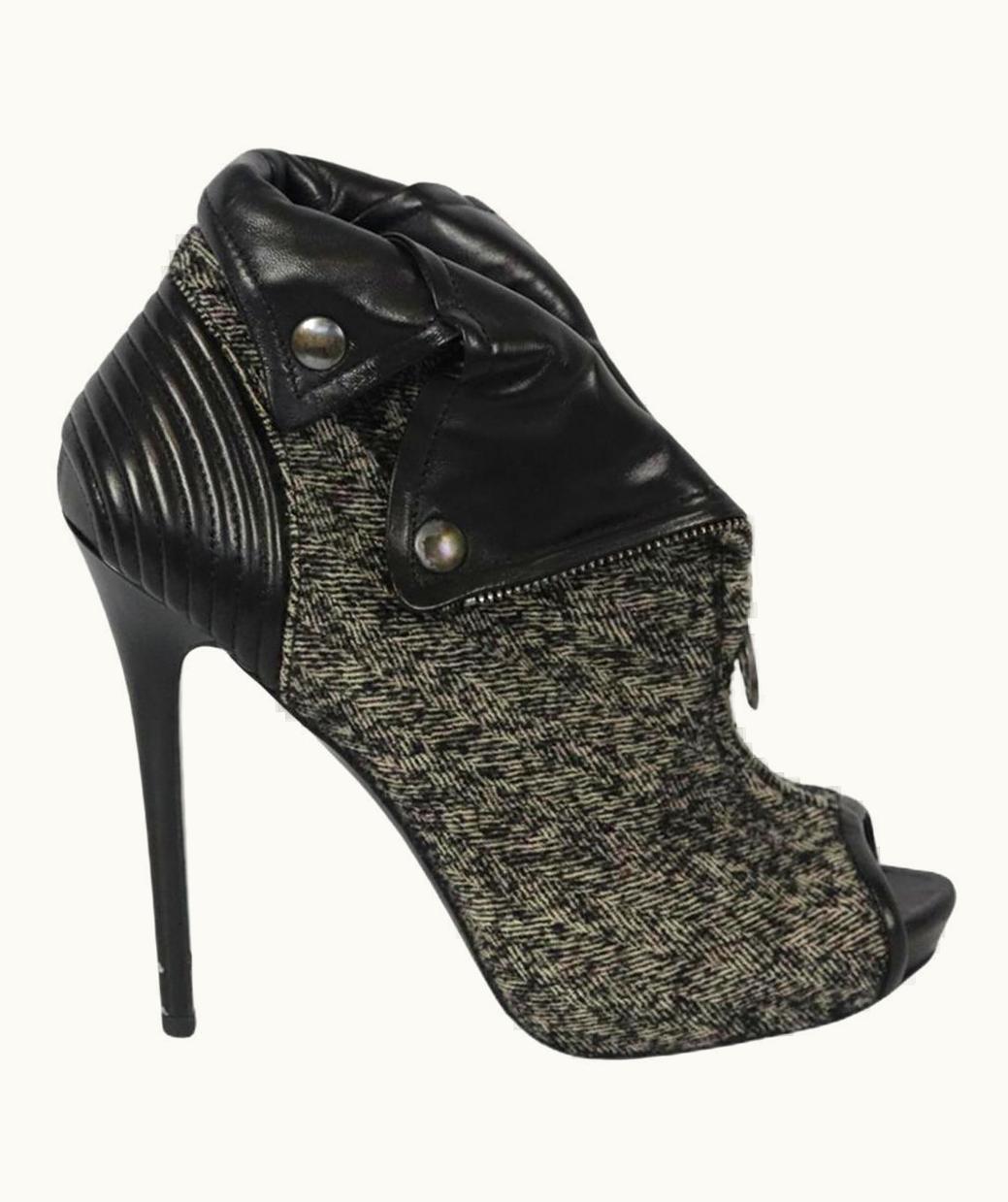 Alexander McQueen Alexander Mcqueen Tweed And Leather Peep Toe Ankle Boots Eu 38 Us