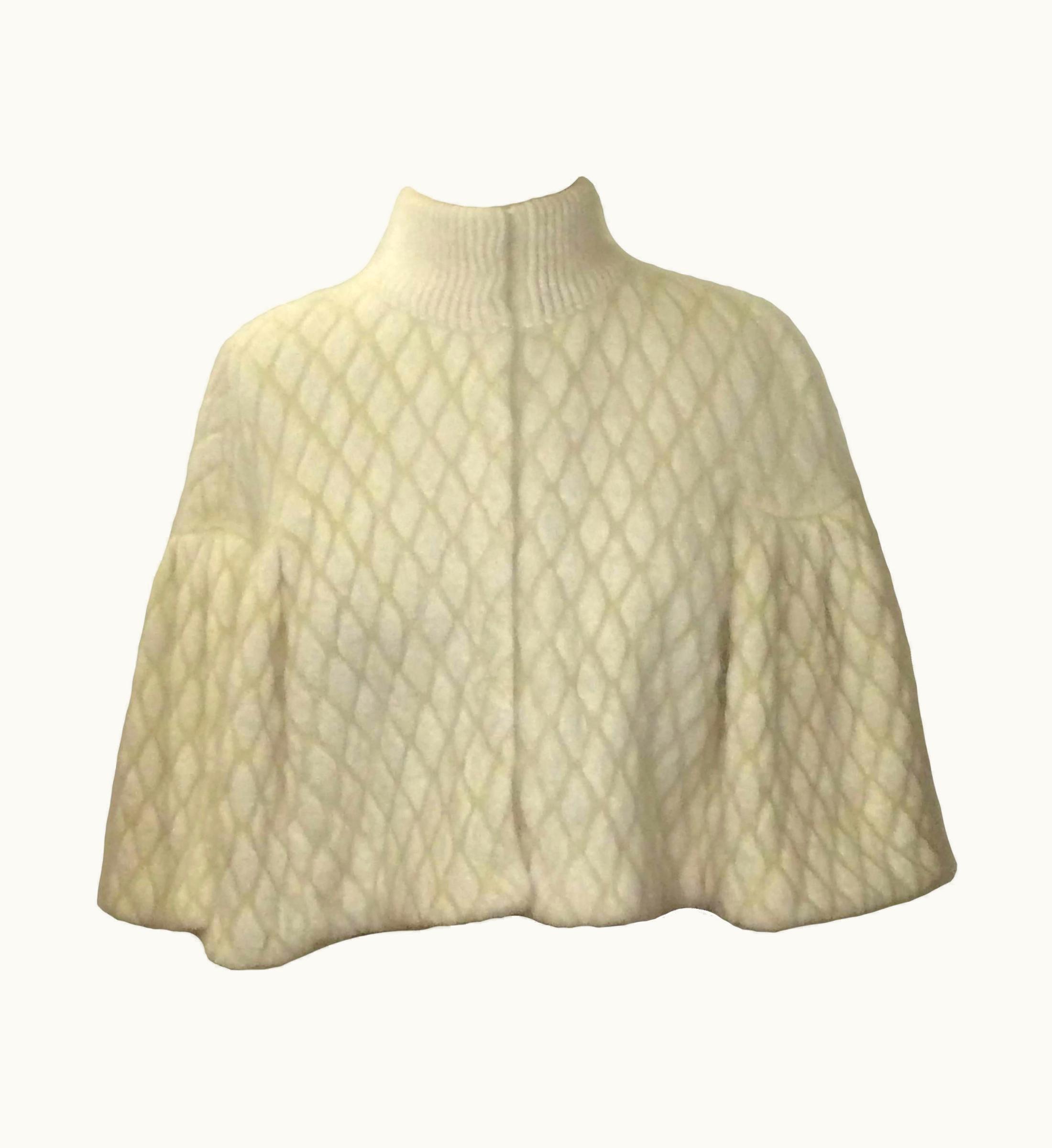 Alexander McQueen Unworn Alexander McQueen 2013 Cream Cape In Angora Diamond-Jacquard Knit