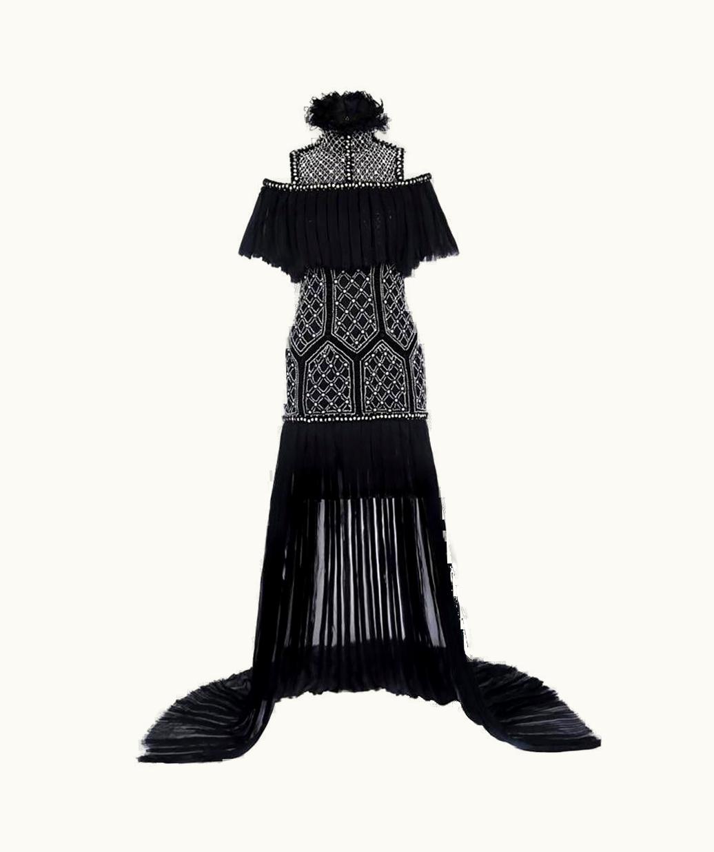 Alexander McQueen 2013 Iconic Alexander McQueen Pearl Embellished Black Silk Gown UZ0607743