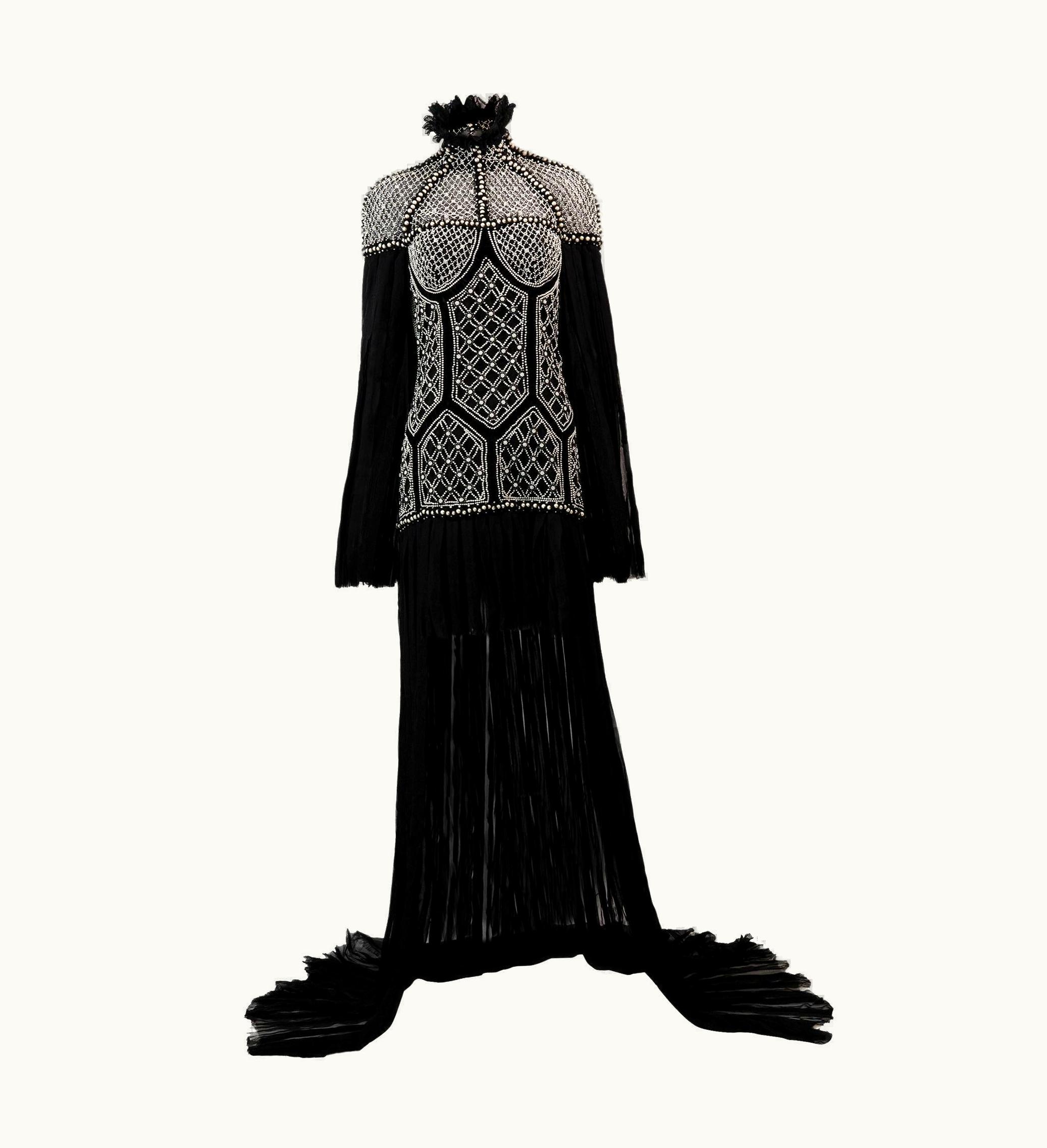 Alexander McQueen Alexander Mcqueen Rare AW 2013 Pearl Embellished Silk Chiffon Gown