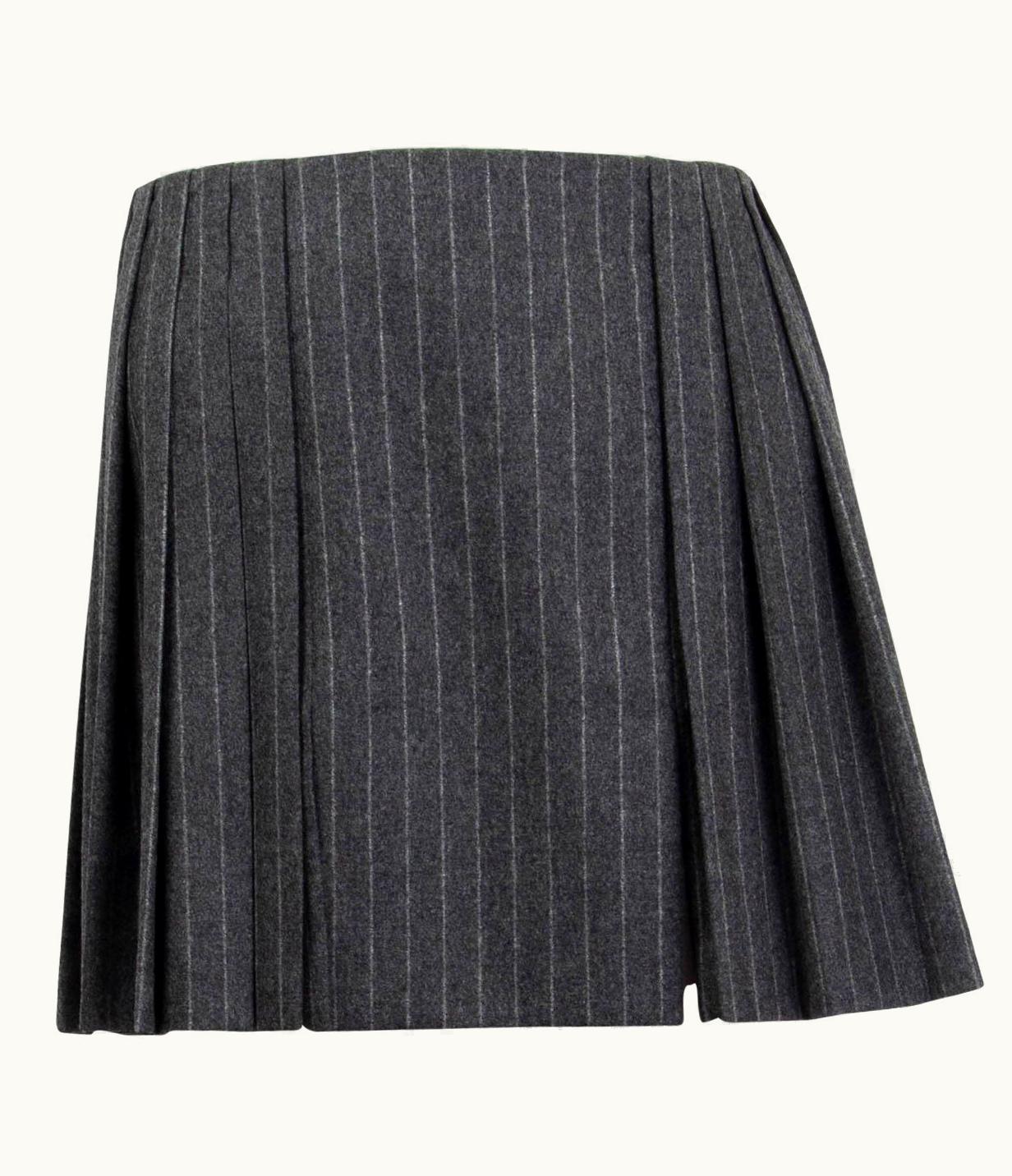 Alexander McQueen Alexander Mcqueen Grey Wool 2014 Pinstripe Pleated Mini Skirt