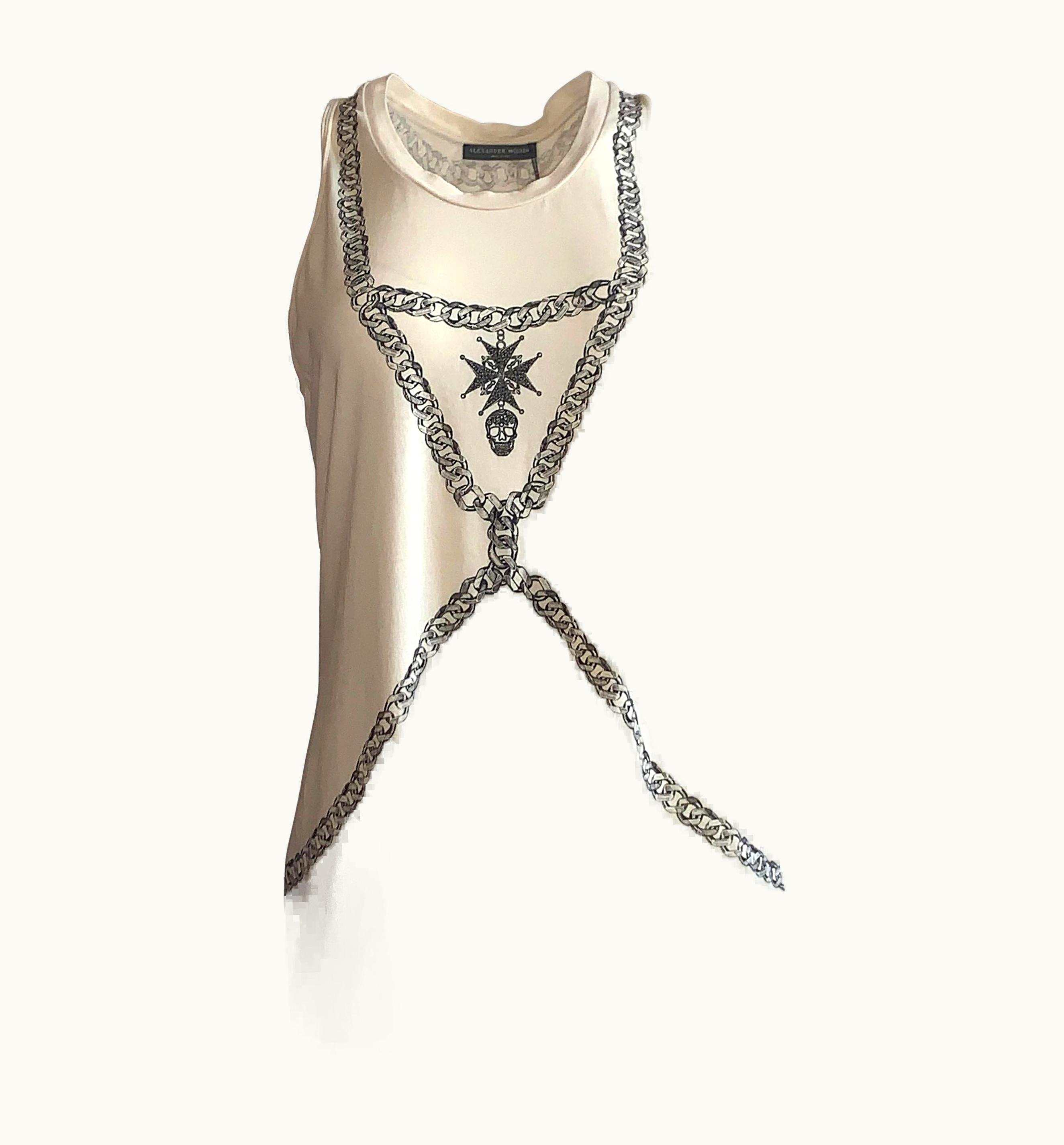 Alexander Mcqueen Cream Twist Back Trompe 'oeil Chain Harness Tank