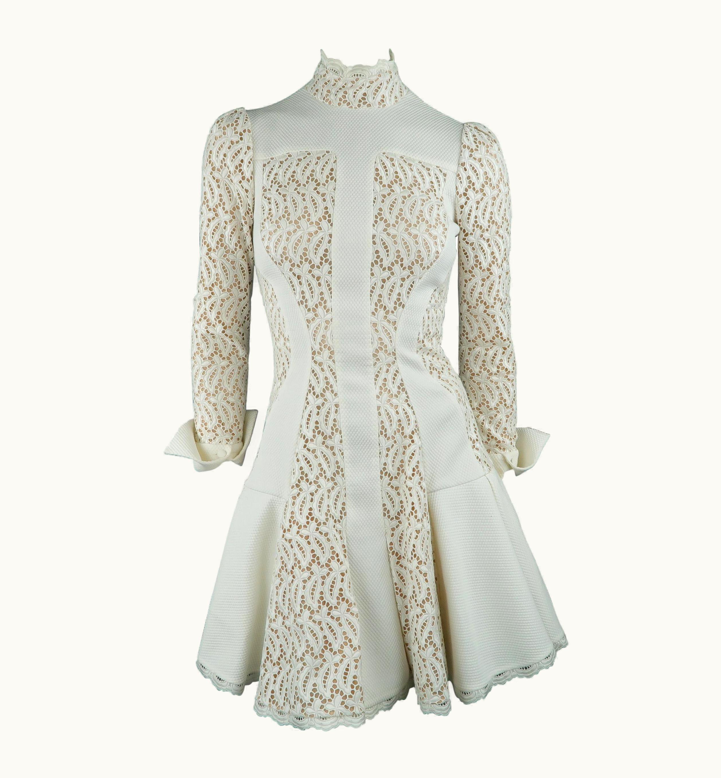 Alexander McQueen Alexander McQueen White Cream Lace Cocktail Dress, Pre-Fall 2015 Runway