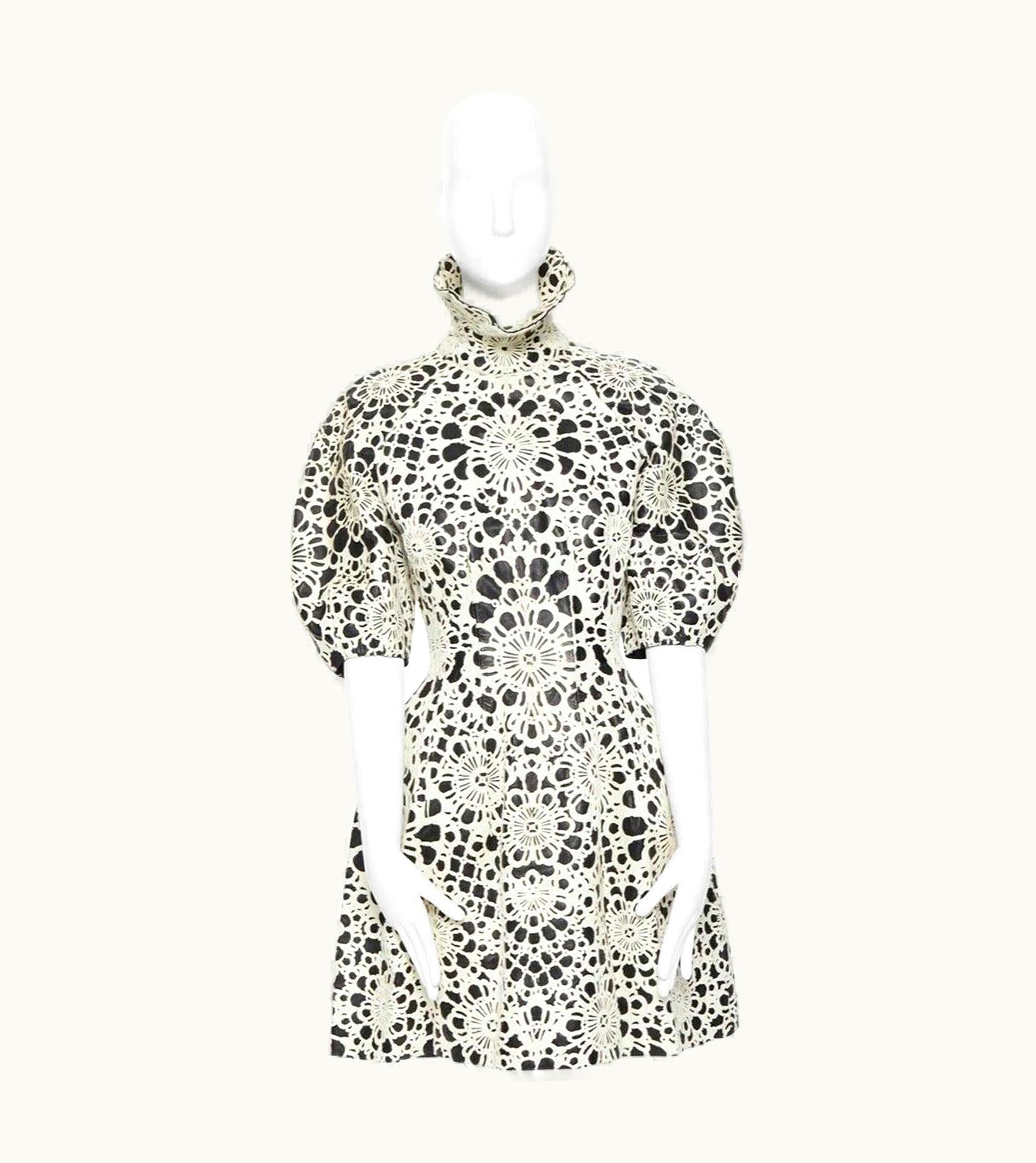 Alexander McQueen Runway Alexander Mcqueen AW12 Black White Leather Laser Cut Dress
