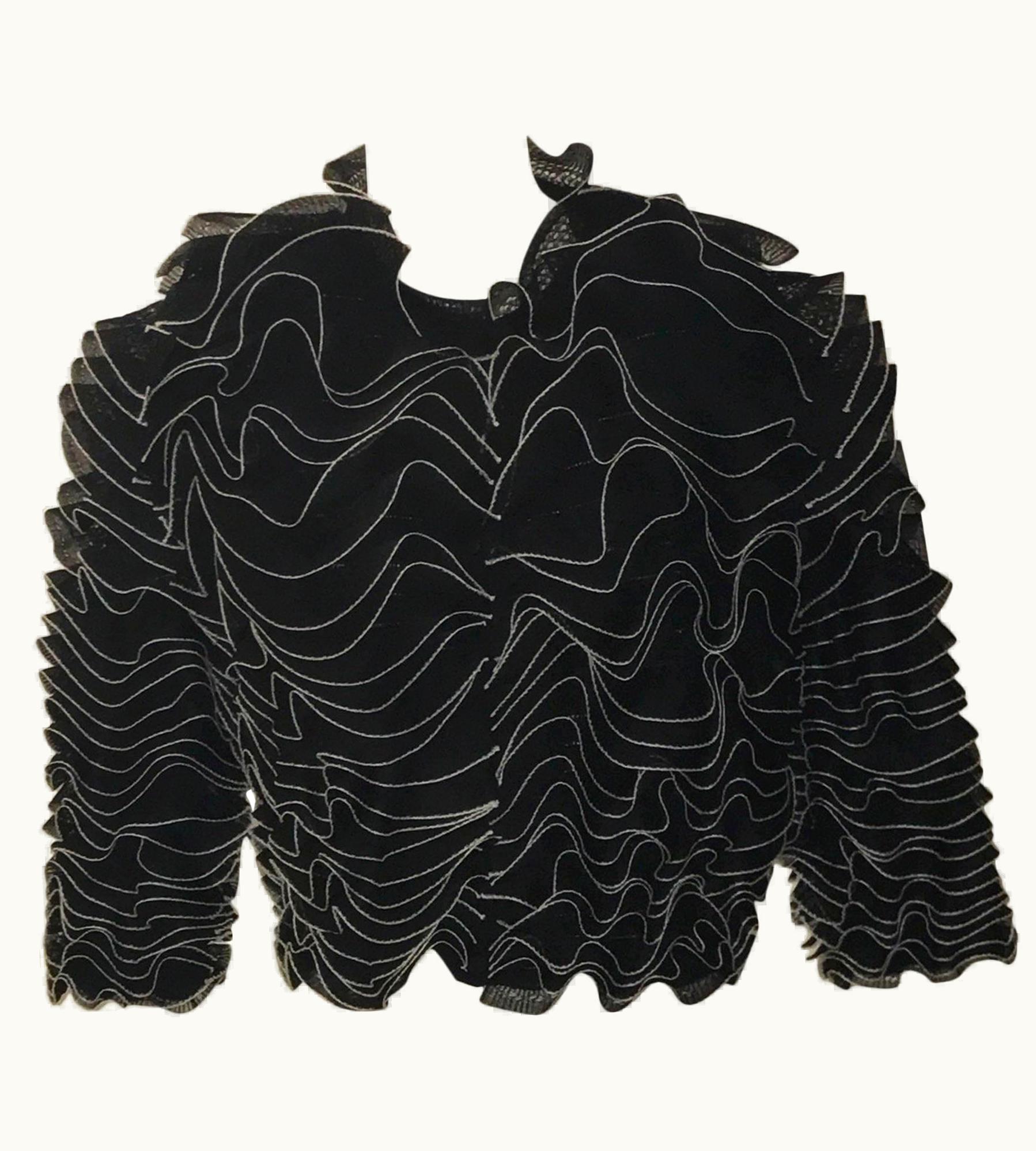 Alexander McQueen Alexander McQueen Black And Ivory White Ruffle Frill Cardigan Knit 2017