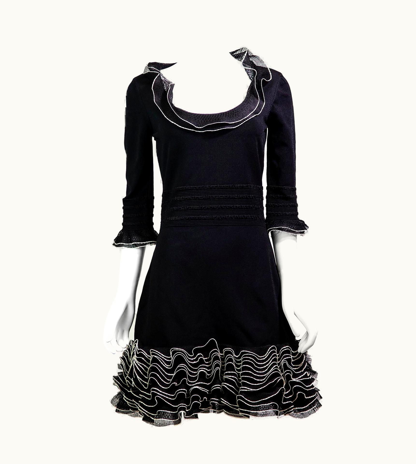 Alexander McQueen Alexander McQueen Silk S/S Viscose Ruffle Monochrome Dress - With Tags