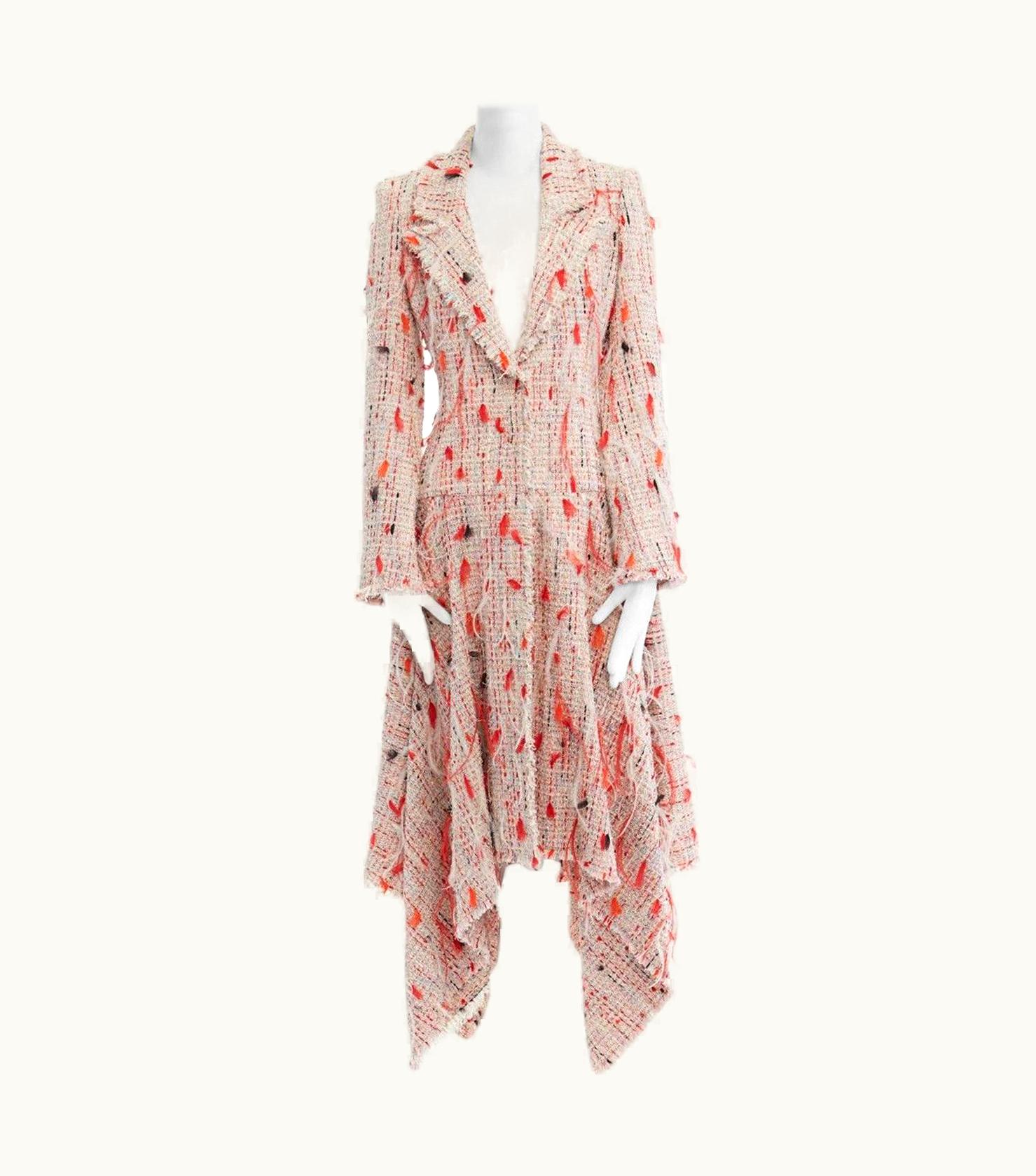 Alexander McQueen Alexander Mcqueen 2018 Runway Red Tweed Feather Draped Coat Dress UZ0607788