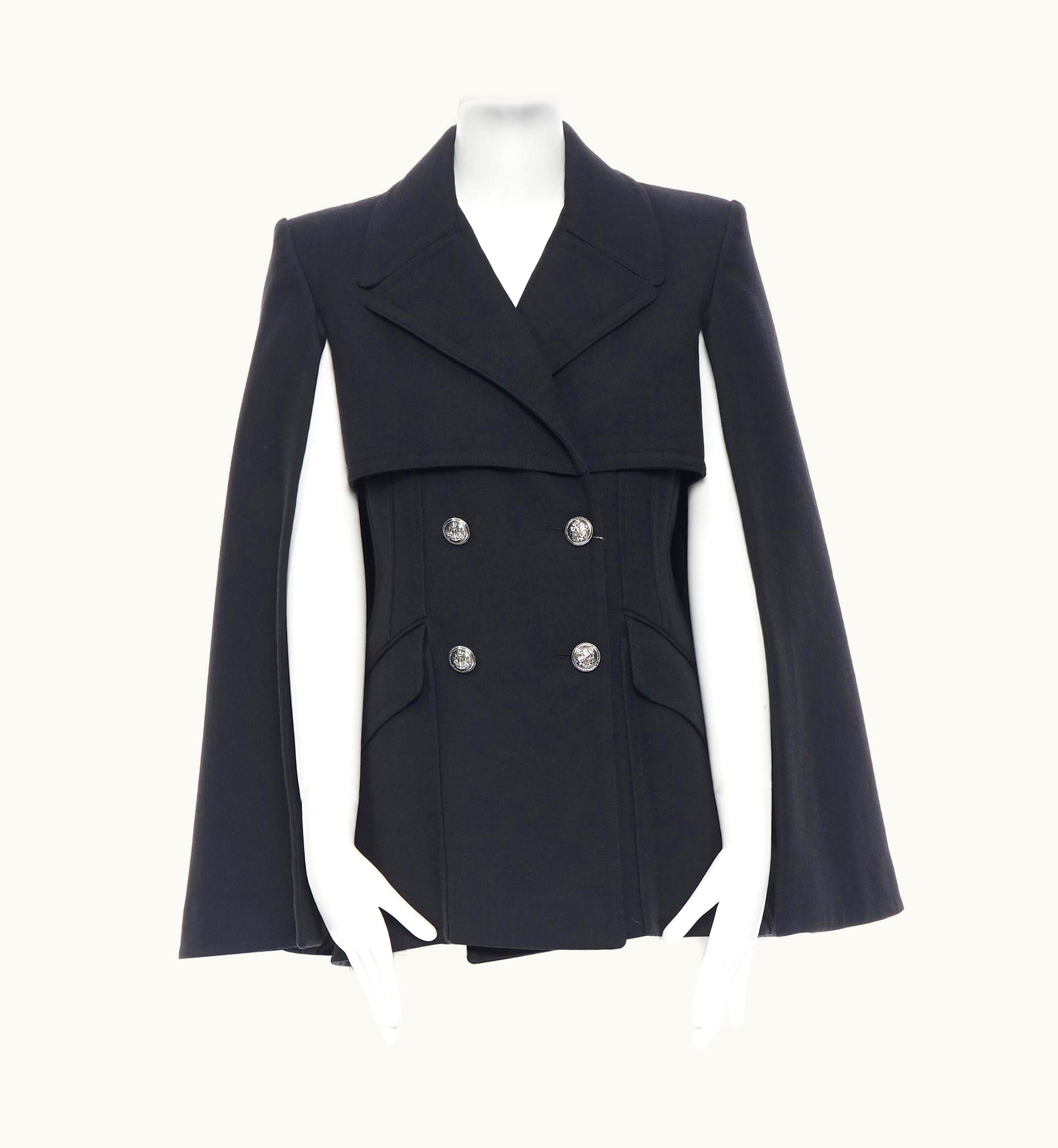 Alexander McQueen Alexander Mcqueen 2018 Black Wool Cape Back Double Breasted Jacket UZ0607790