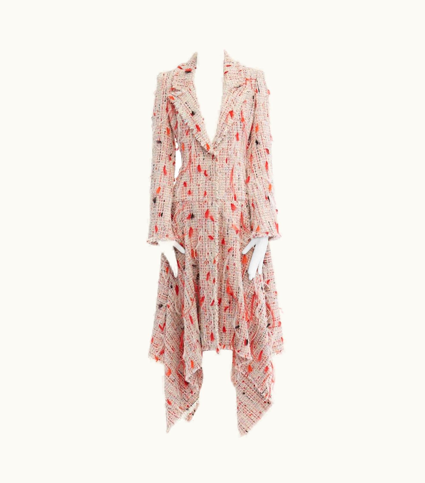 Alexander McQueen Alexander Mcqueen 2018 Runway Red Tweed Feather Draped Coat Dress UZ0607793