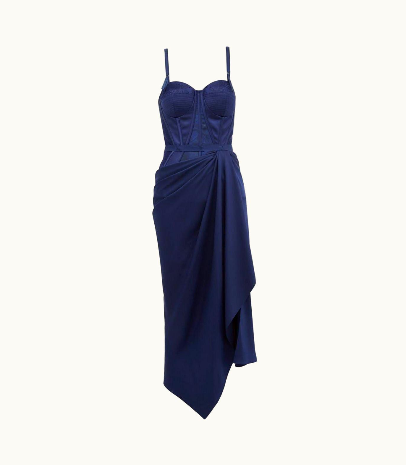 Alexander McQueen Alexander McQueen Navy Blue Evening Corset Dress