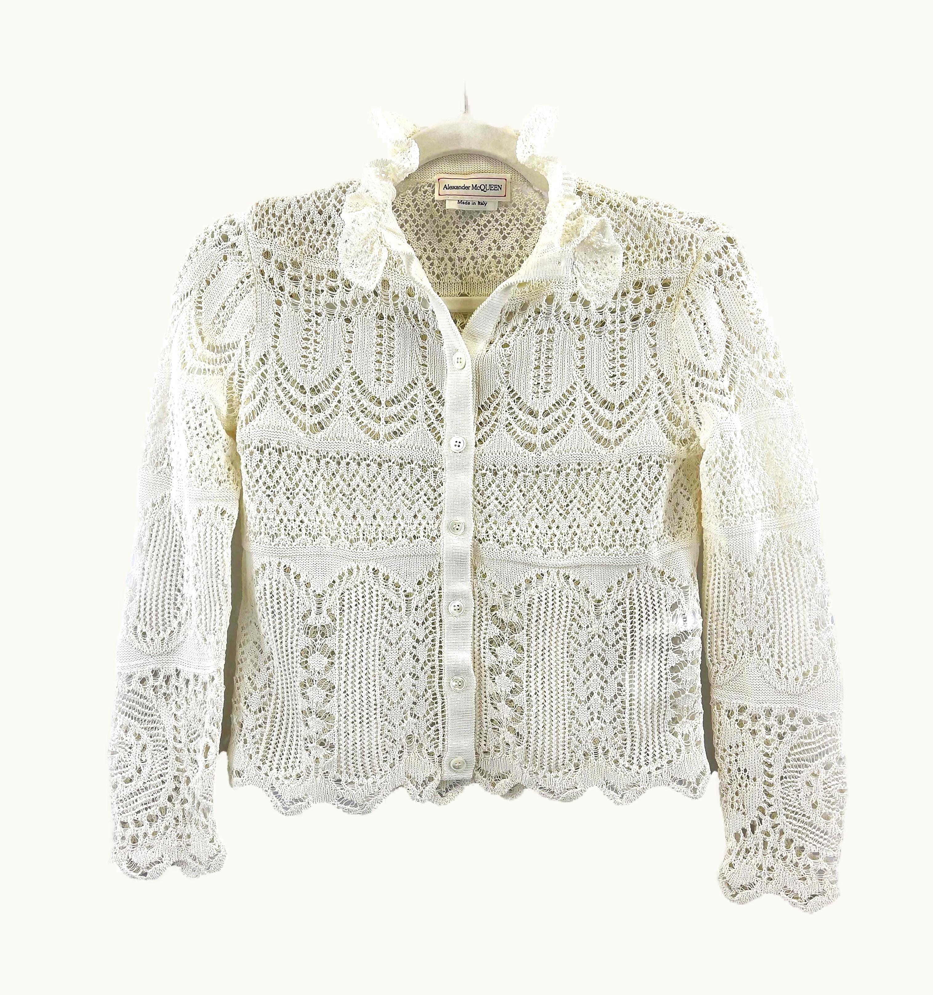 Alexander McQueen Alexander McQueen Ivory Lace Knit Pointelle Cardigan Sweater