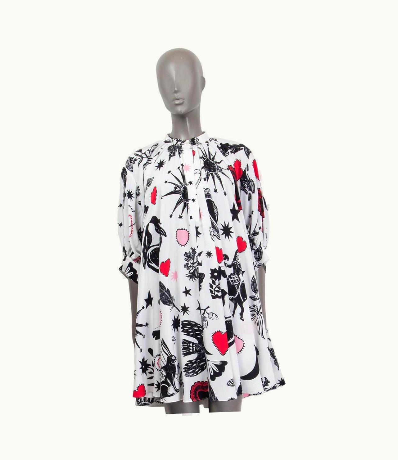 Alexander Mcqueen White Silk 2021 Graphic Print Shirt Mini Dress