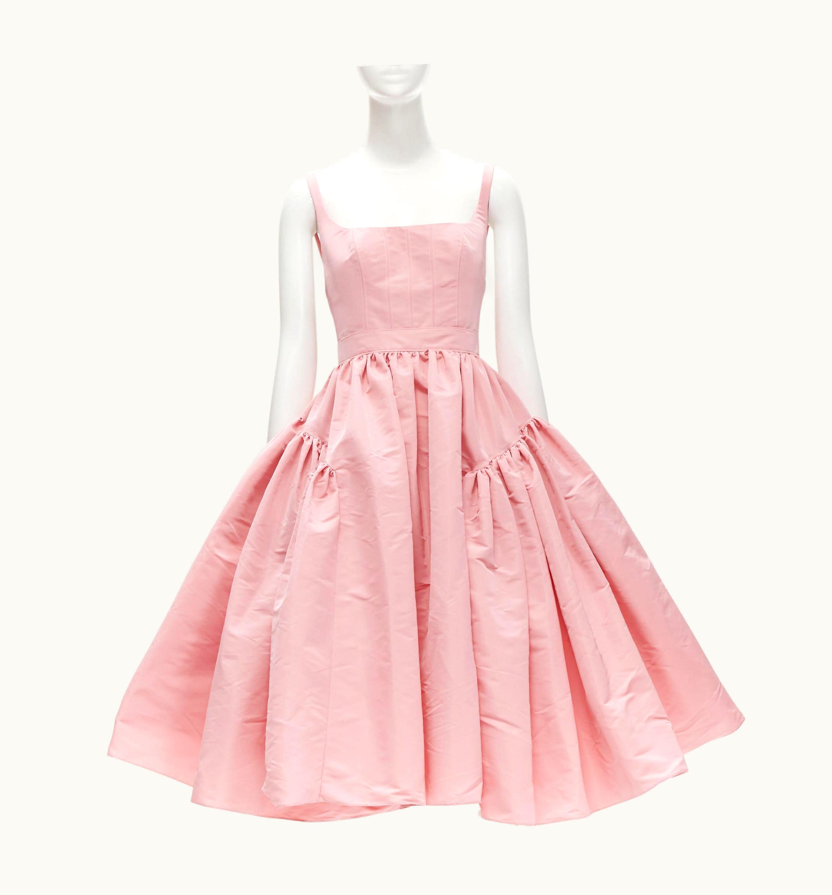 Alexander McQueen Alexander Mcqueen Pastel Pink Taffeta Puff Skirt Midi Gown Dress