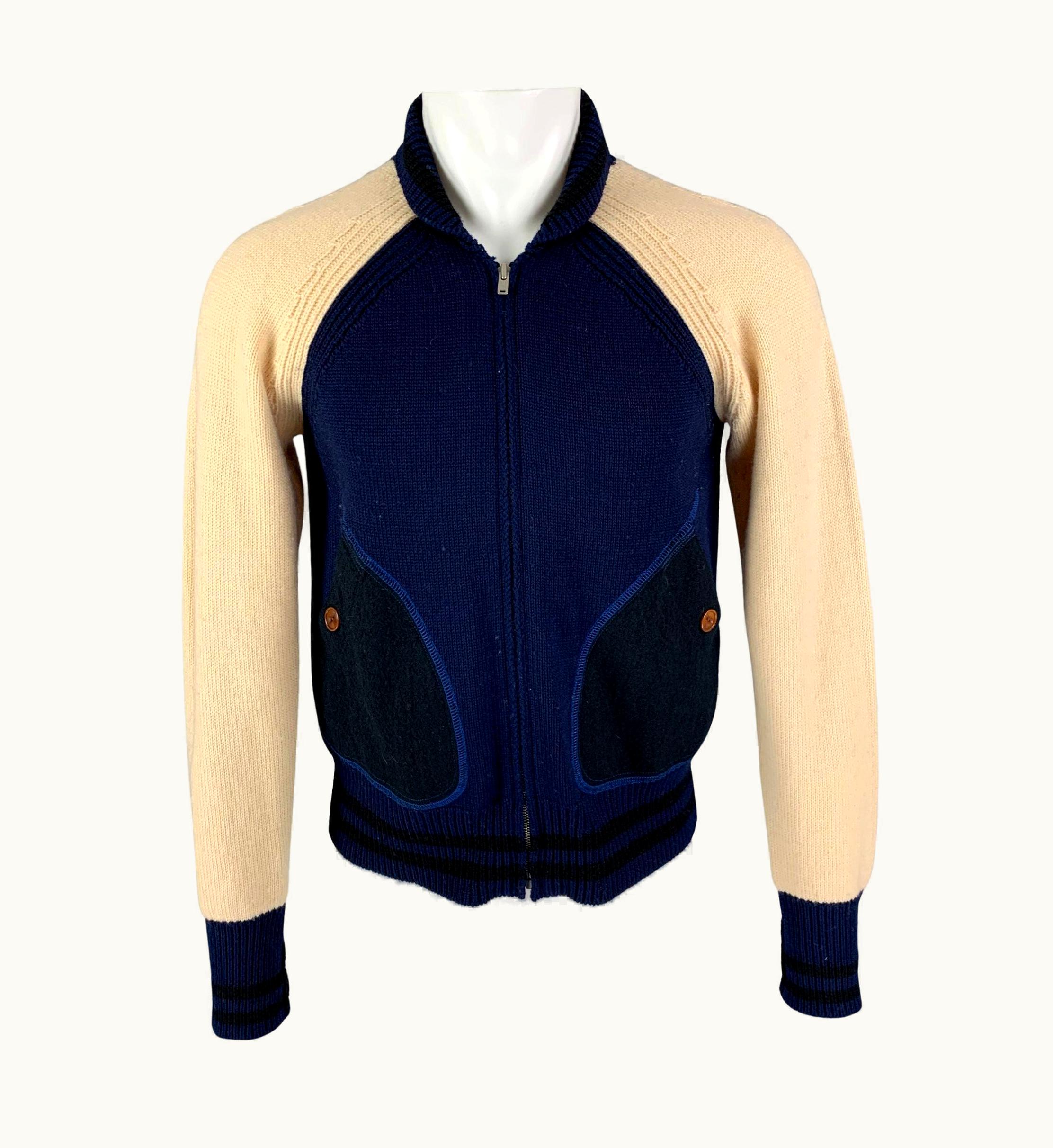 Junya Watanabe Junya Watanabe Navy Beige Knitted Wool Zip Up Jacket