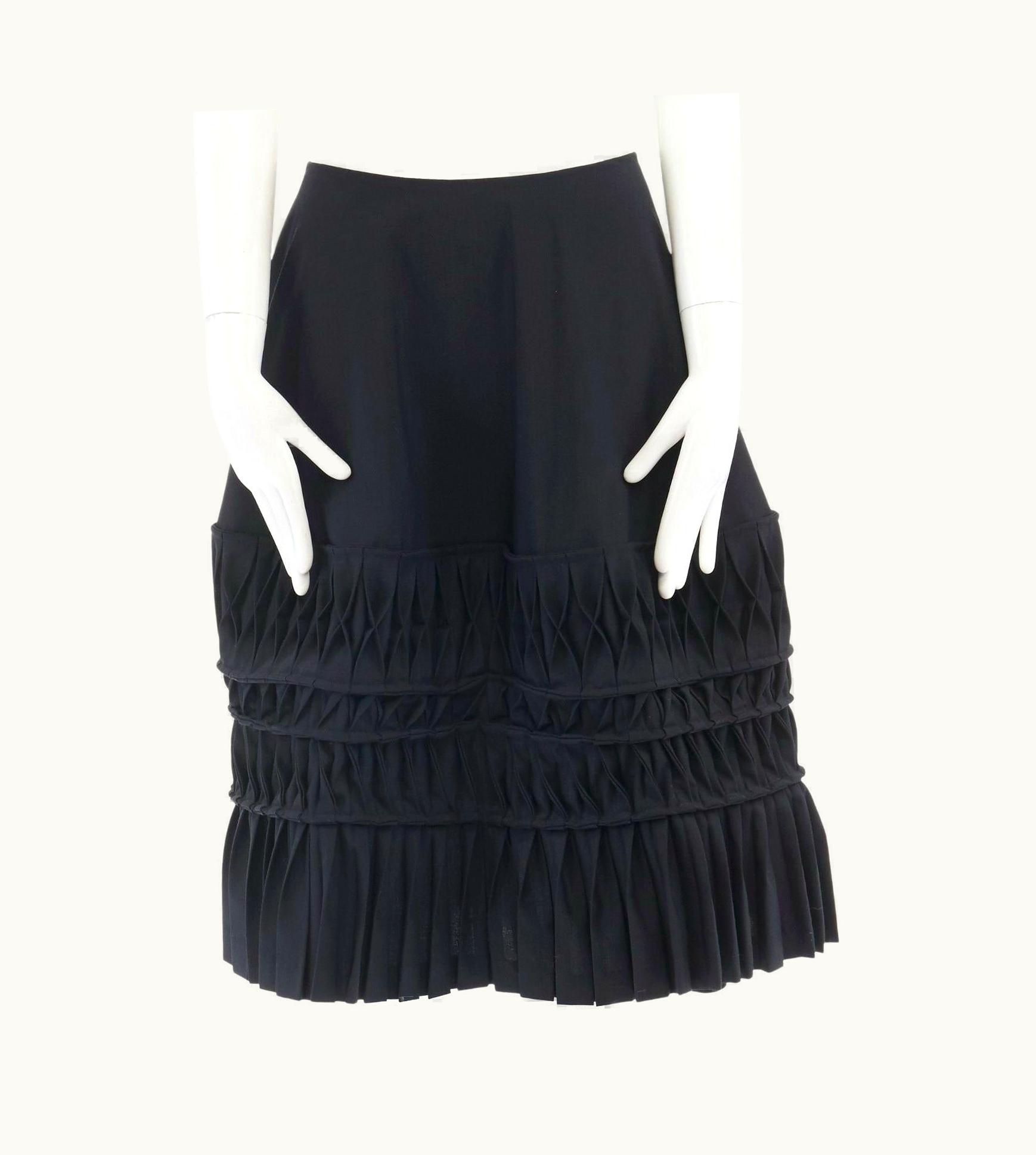 Junya Watanabe Junya Watanabe Ad1998 Black Wool Blend Origami Pleated Front Wrap Tie Skirt