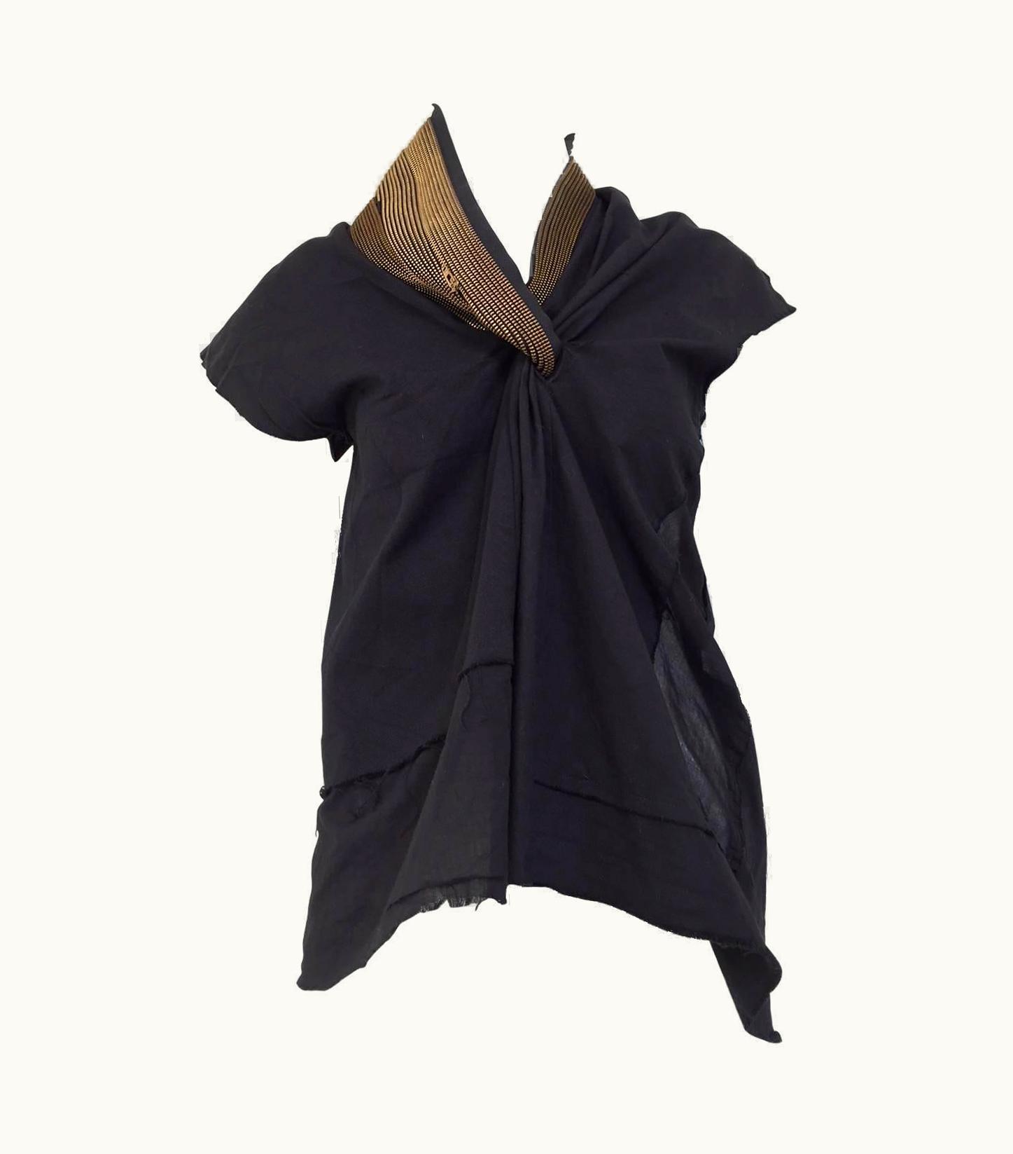 Junya Watanabe Junya Watanabe Black Deconstructed Cotton Blouse With Asymetrical Zipper Collar